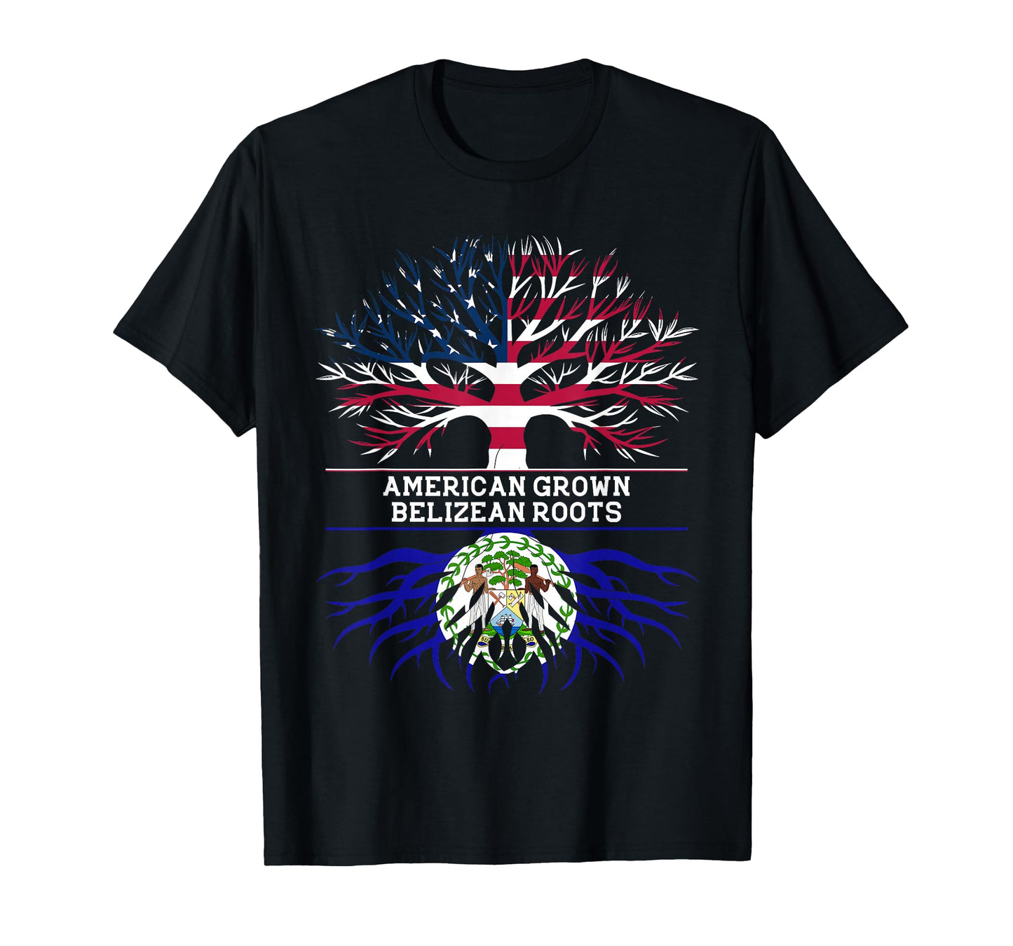 American Grown Belizean Roots Belize USA Flag T-Shirt