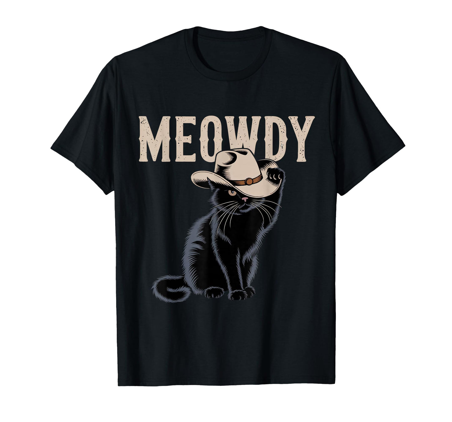 Funny Meowdy Country Music Cat Cowboy Hat Vintage T-Shirt