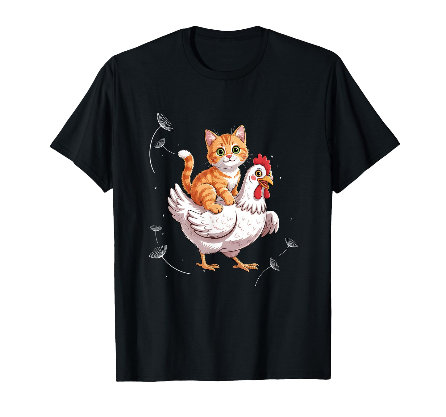 Orange Kitten Riding A Happy Chicken Farm Animal Friend T-Shirt