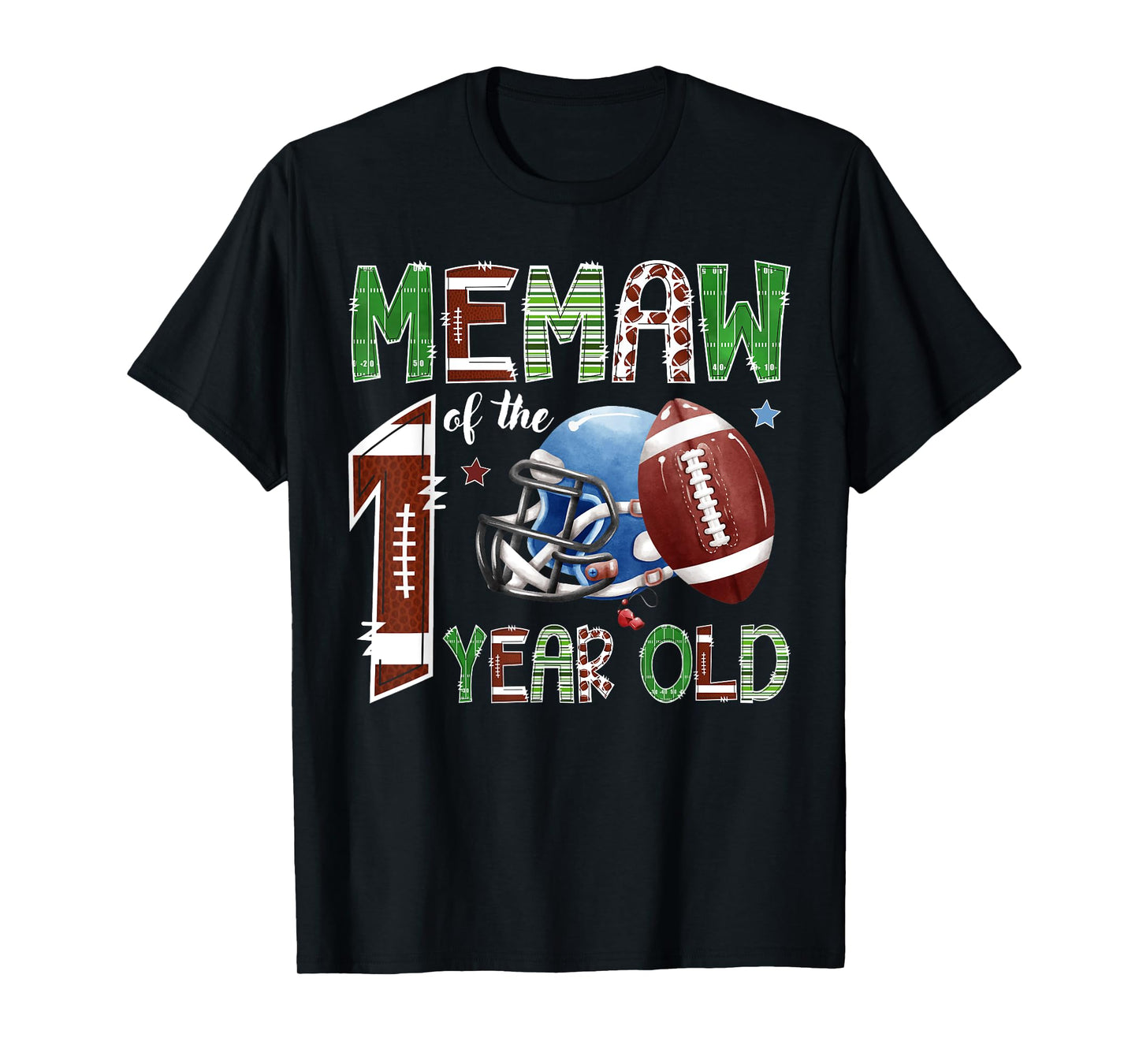 Memaw Of The 1 Year Old Football 1St Year Down Birthday T-Shirt