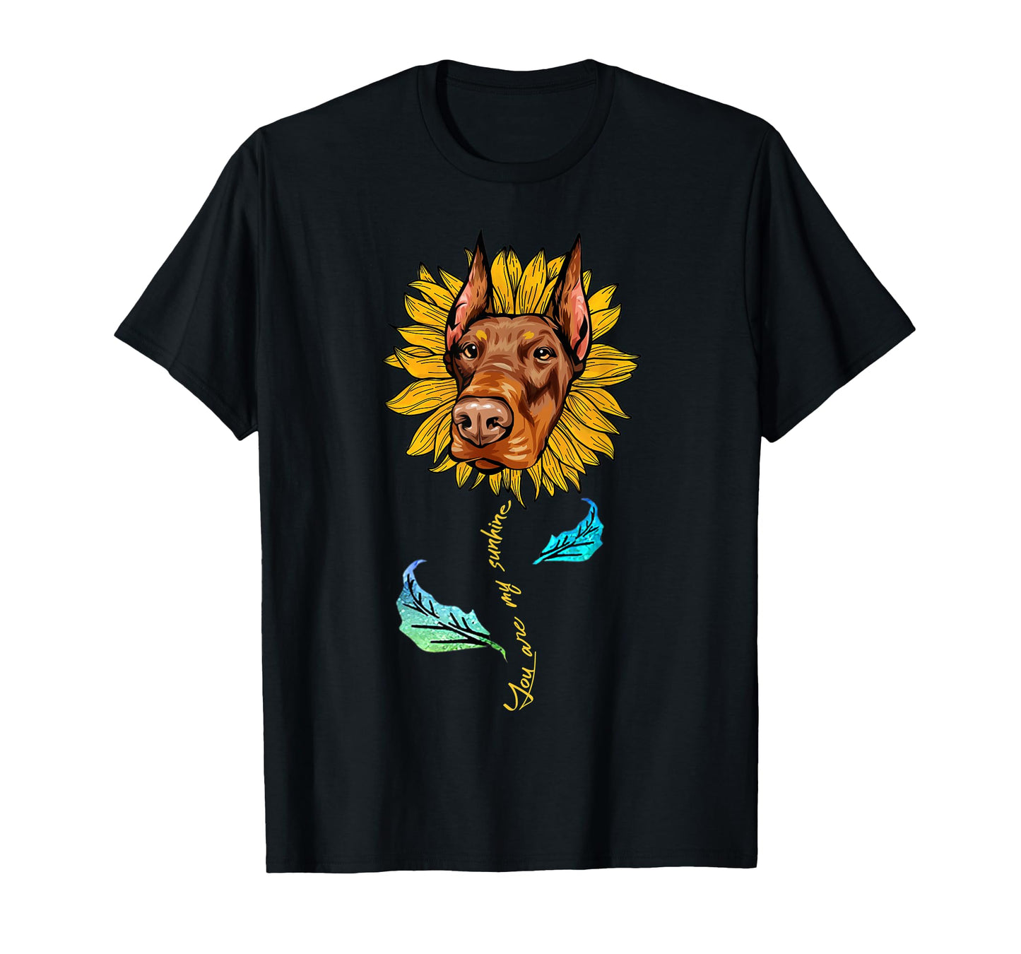 Sunflower Doberman head Funny Dog T-Shirt