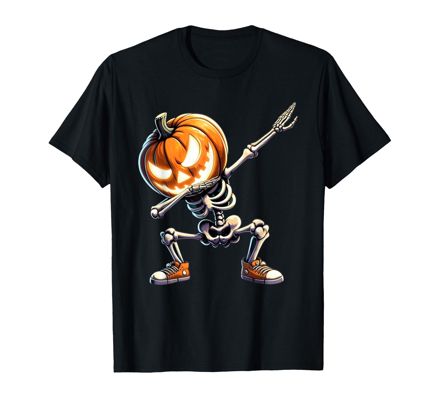Funny Halloween Dabbing Skeleton with Pumpkin Head Scary boy T-Shirt