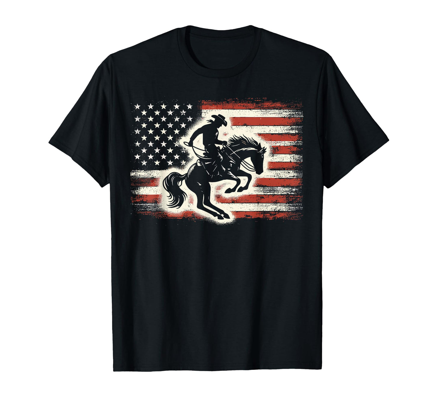 Rodeo Cowboy Horse USA Flag 4th of July T-Shirt