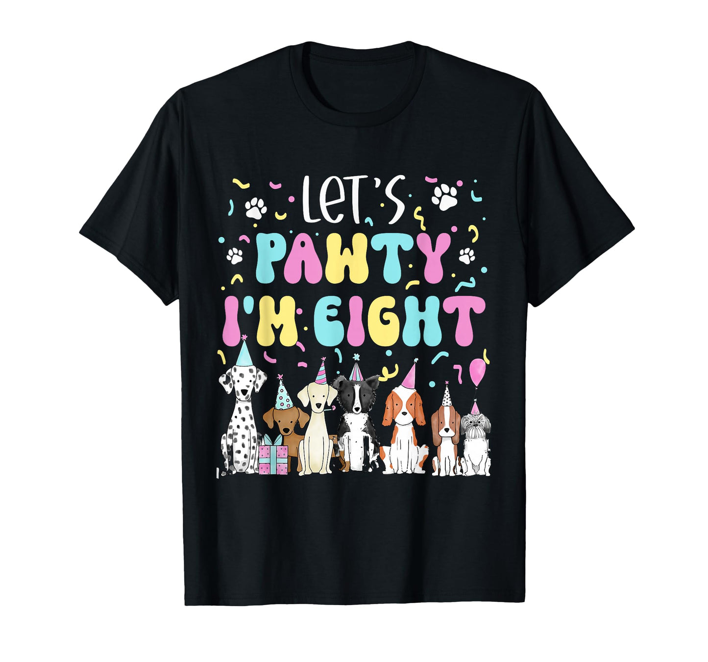 Kids Lets Pawty I'm Eight Pet Puppy Dog Theme Birthday Party T-Shirt