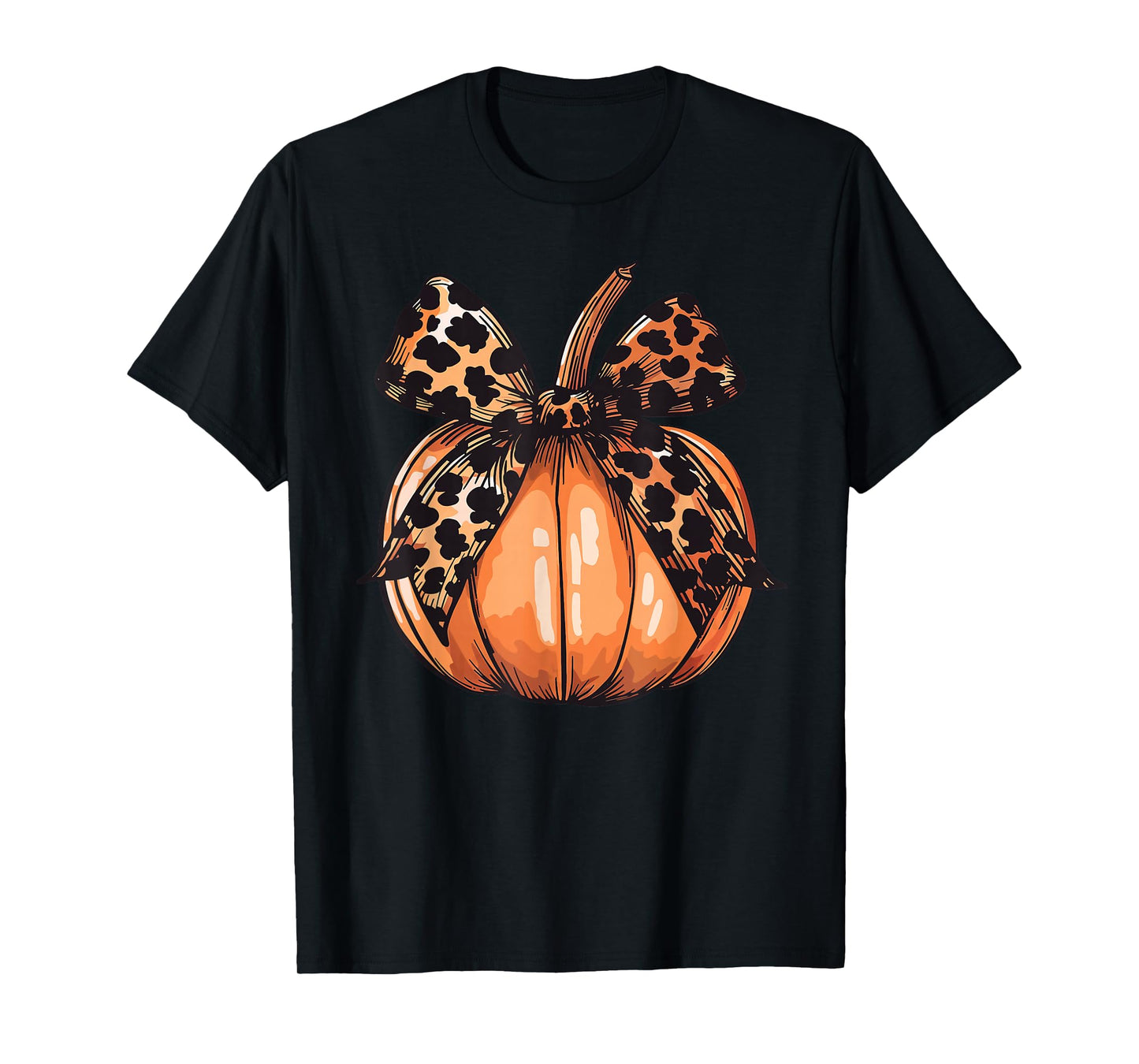 Leopard Coquette Bow Pumpkin Spooky Season Autumn Halloween T-Shirt