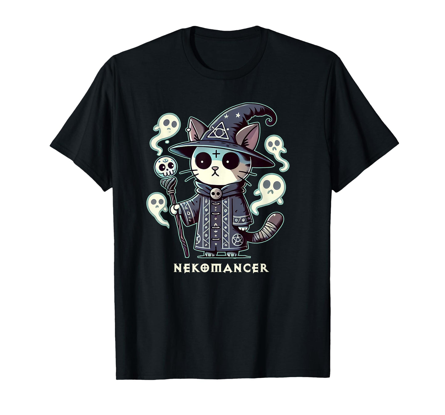 RPG Cat Nekomancer | Neko Cat ARPG Necromancer RPG Gamer LARP D20 T-Shirt - Black, Small, Short Sleeve, Unisex-Adults and Unisex-Kids