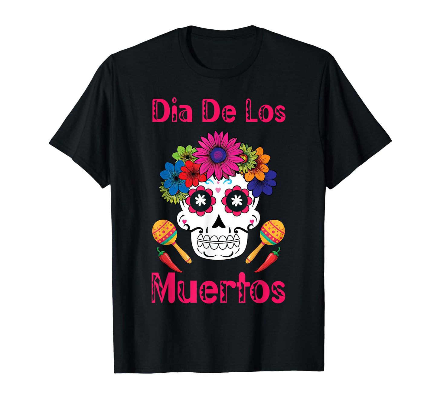 Dia De Los Muertos Floral Sugar Bone Candy Halloween T-Shirt