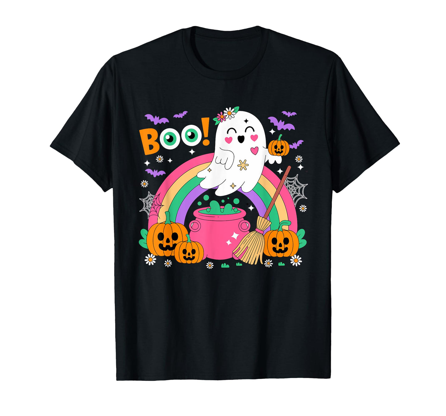 Boo Colorful Rainbow Horror Carved Pumpkin Halloween Ghost T-Shirt