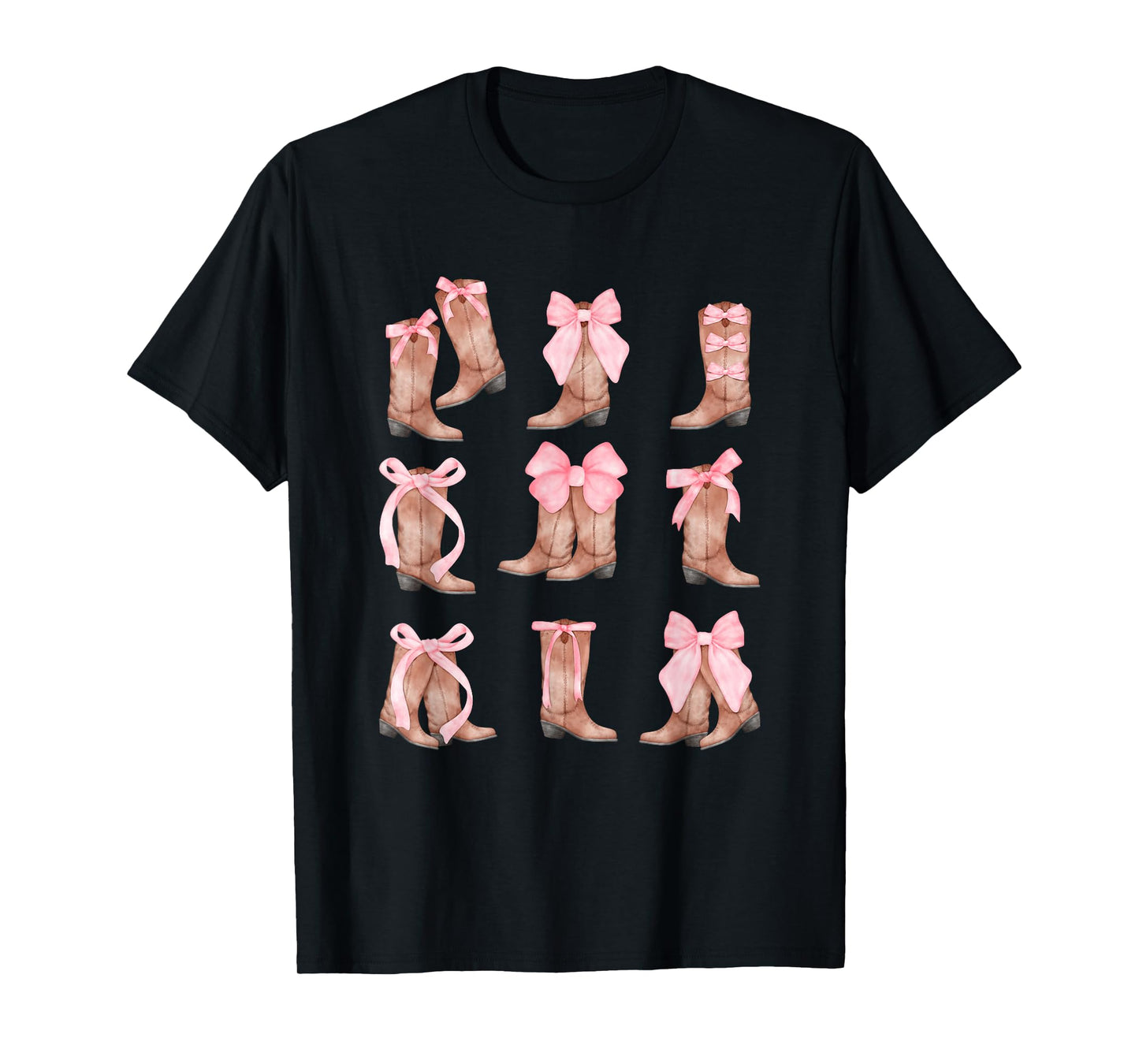 Cowgirl Boots Coquette Aesthetic and Pink Bows Y2K Birthday T-Shirt