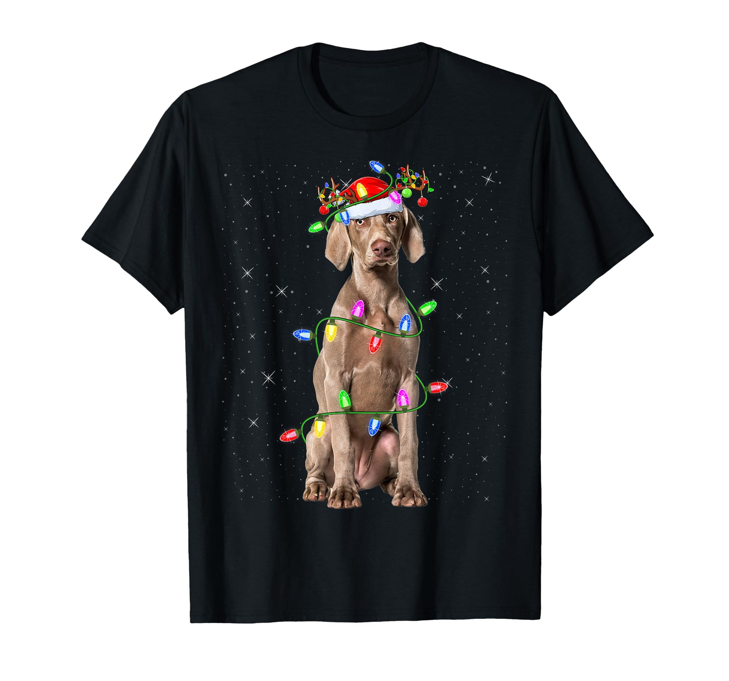Weimaraner Dog Lover Xmas Lights Santa Weimaraner Christmas T-Shirt