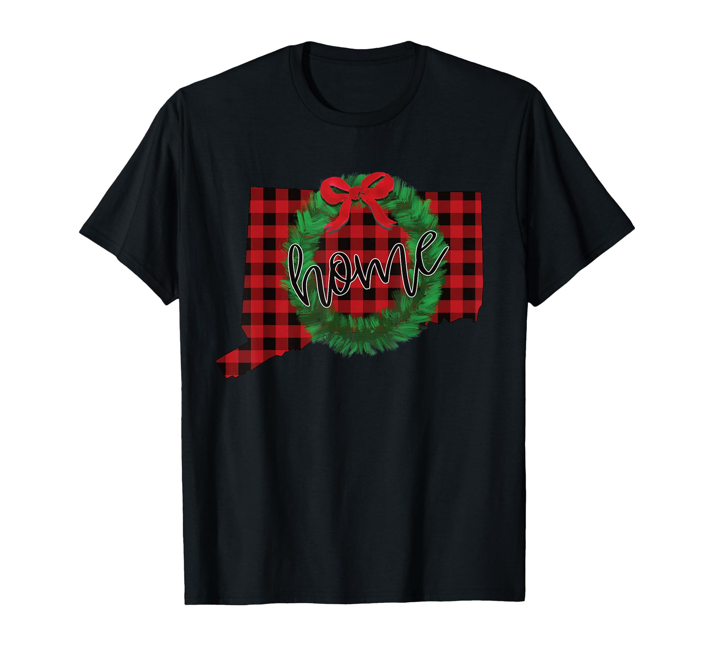 Connecticut Buffalo Plaid Christmas Home Wreath Retro T-Shirt