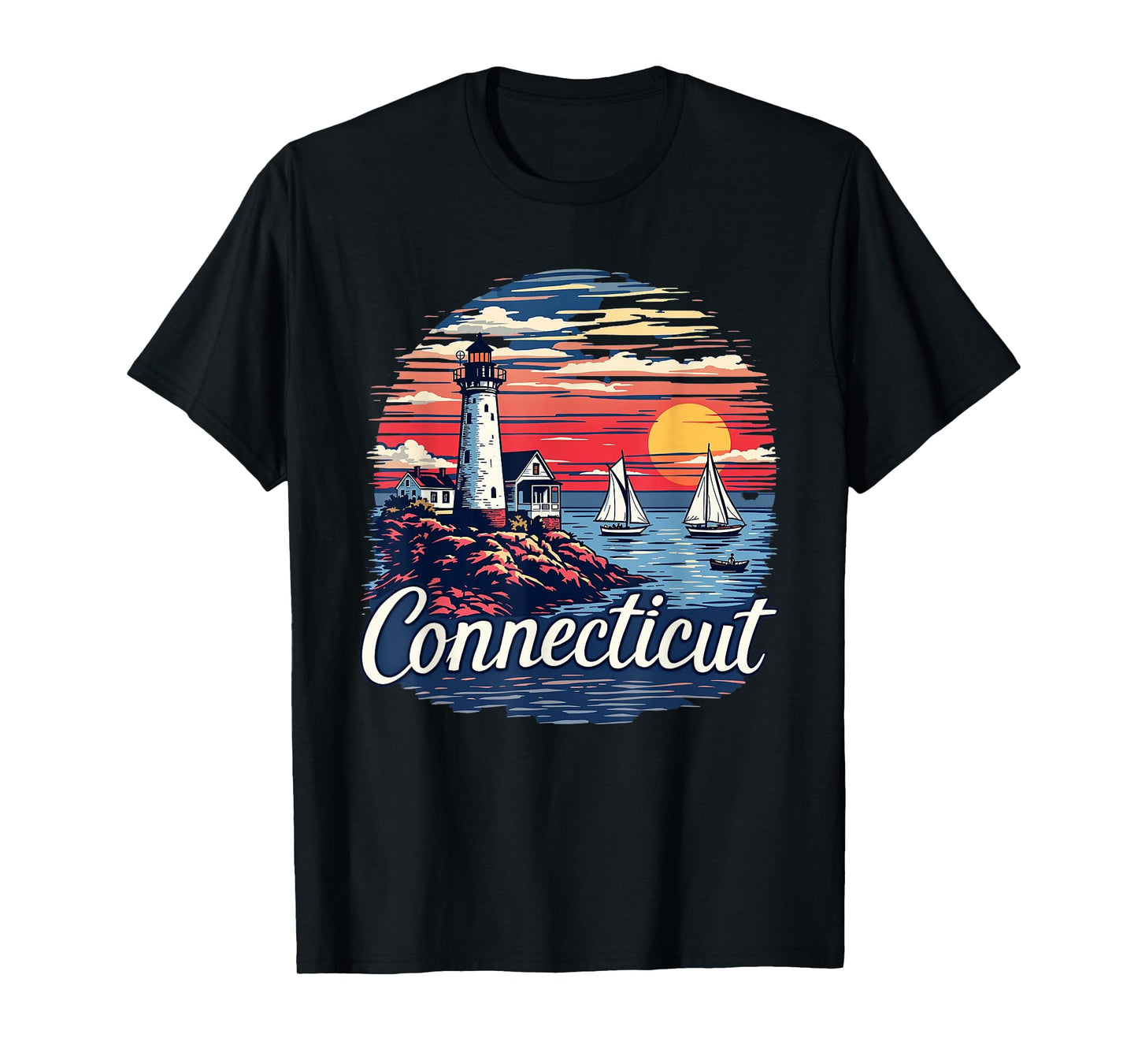 Retro Connecticut Home State CT Coastal Sunset Vintage T-Shirt