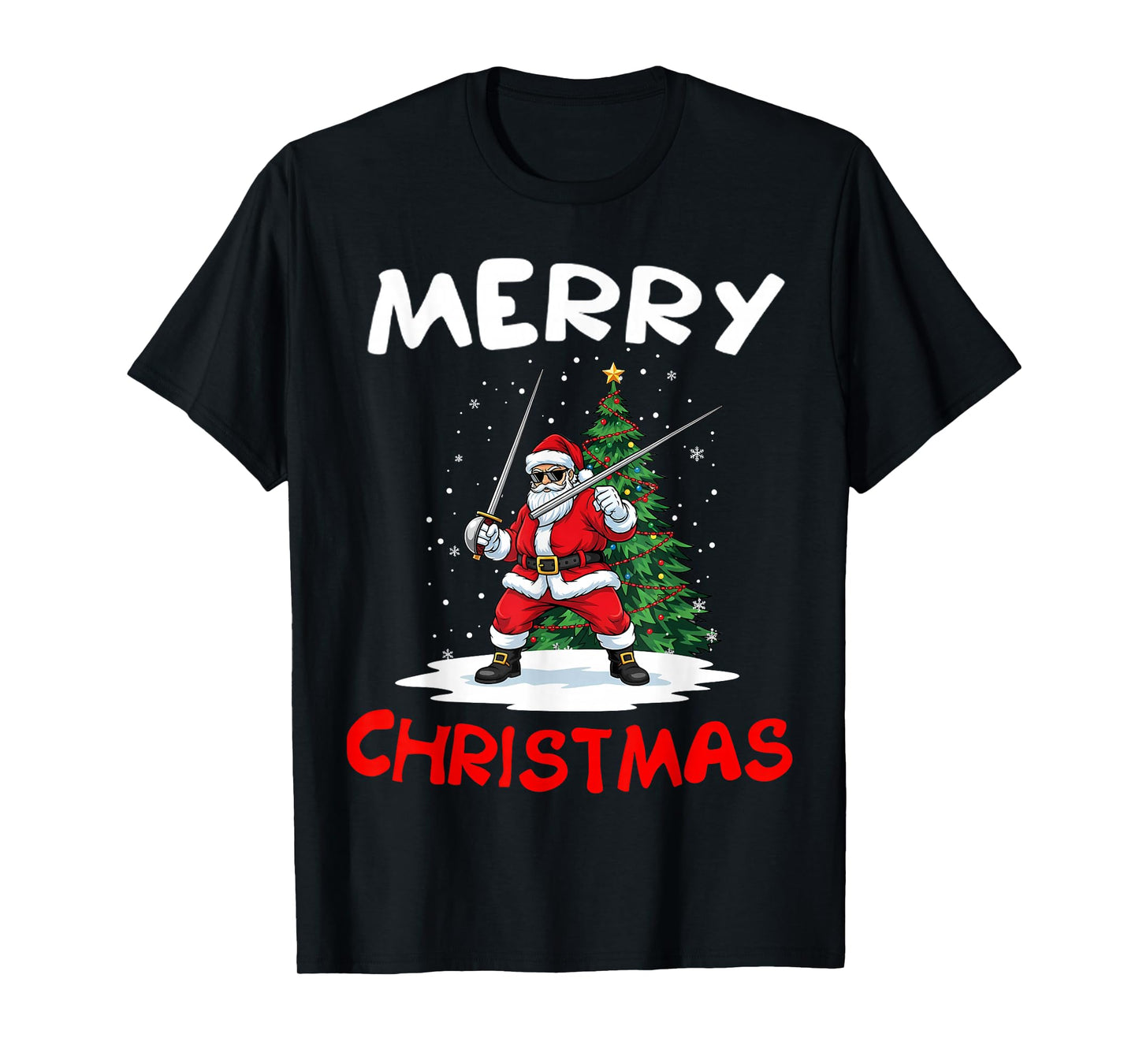 Merry Christmas Santa Playing Fencing Lover T-Shirt