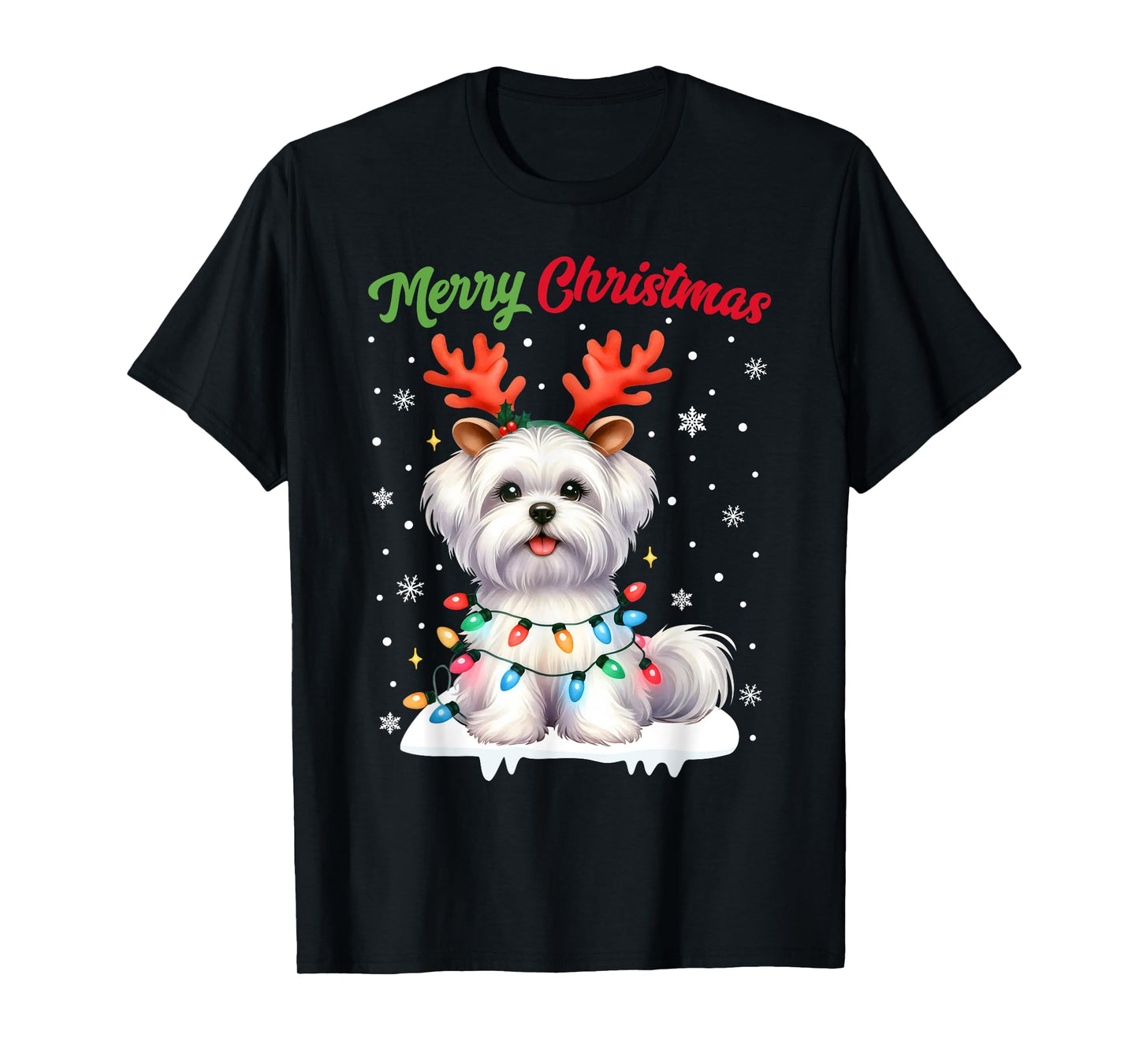 Christmas Pajamas Men Women Kids Maltese Dog Christmas T-Shirt