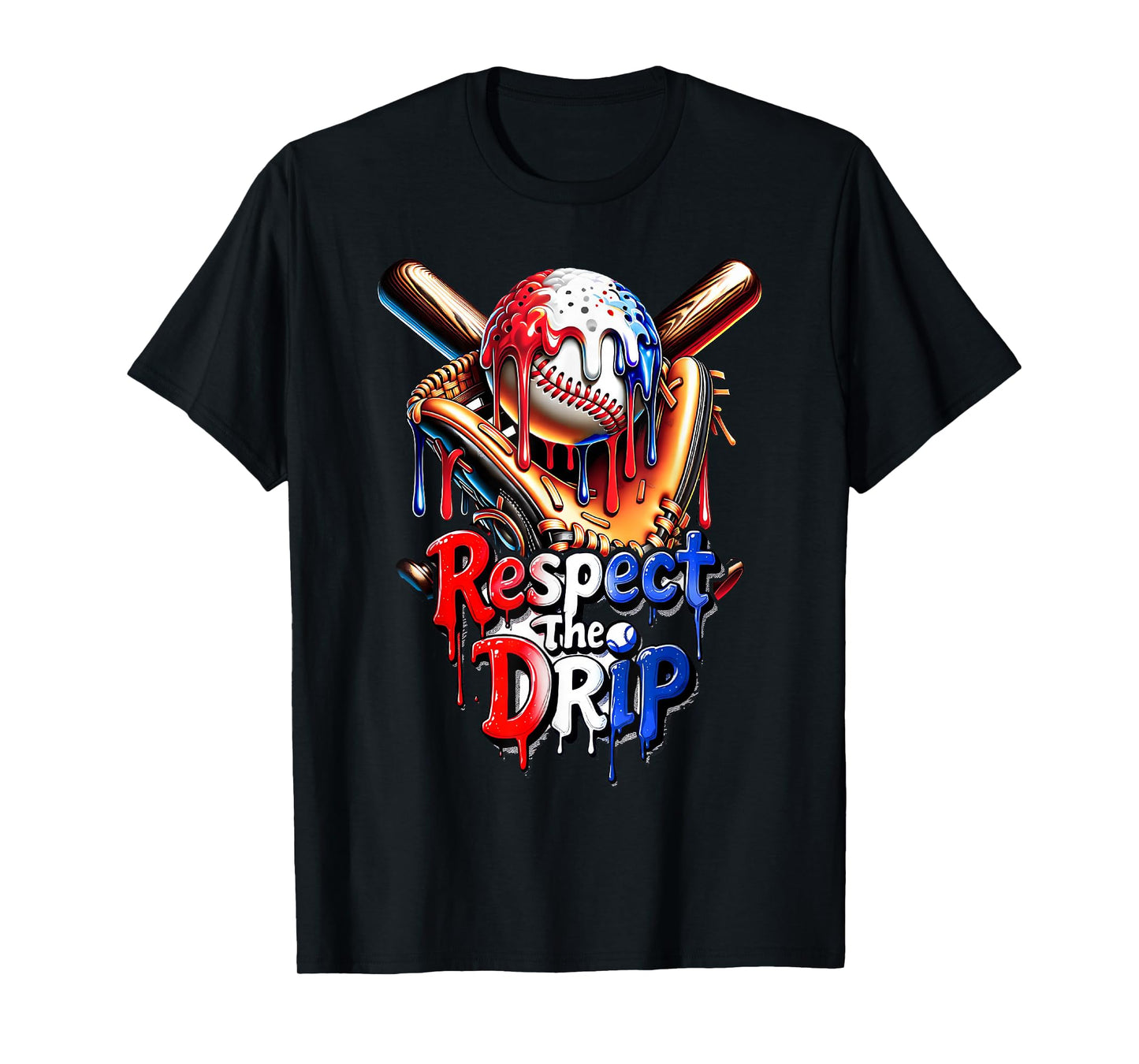 Red White Blue Baseball Ice Cream Drip Youth Boys Baseball T-Shirt