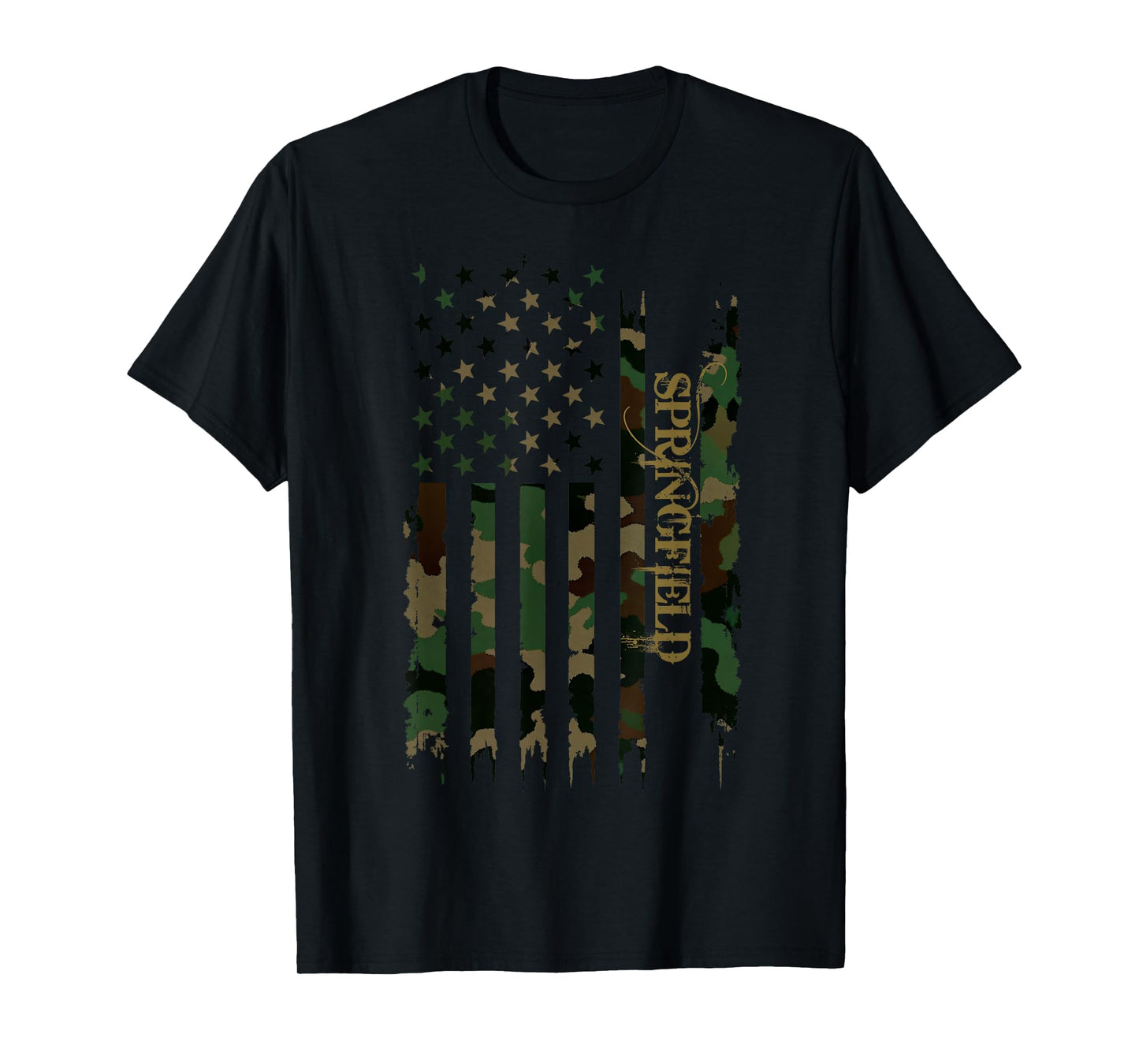 Springfield United States Distressed Camo w US Flag T-Shirt