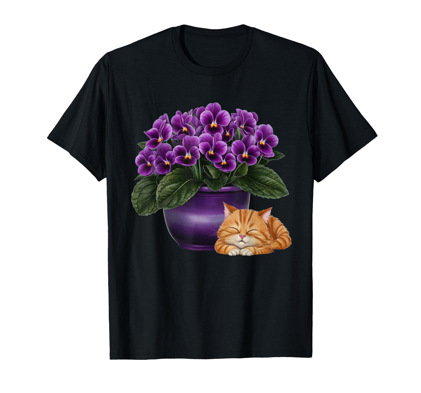 African Violets Sleeping Kitten House Plant African Violet T-Shirt