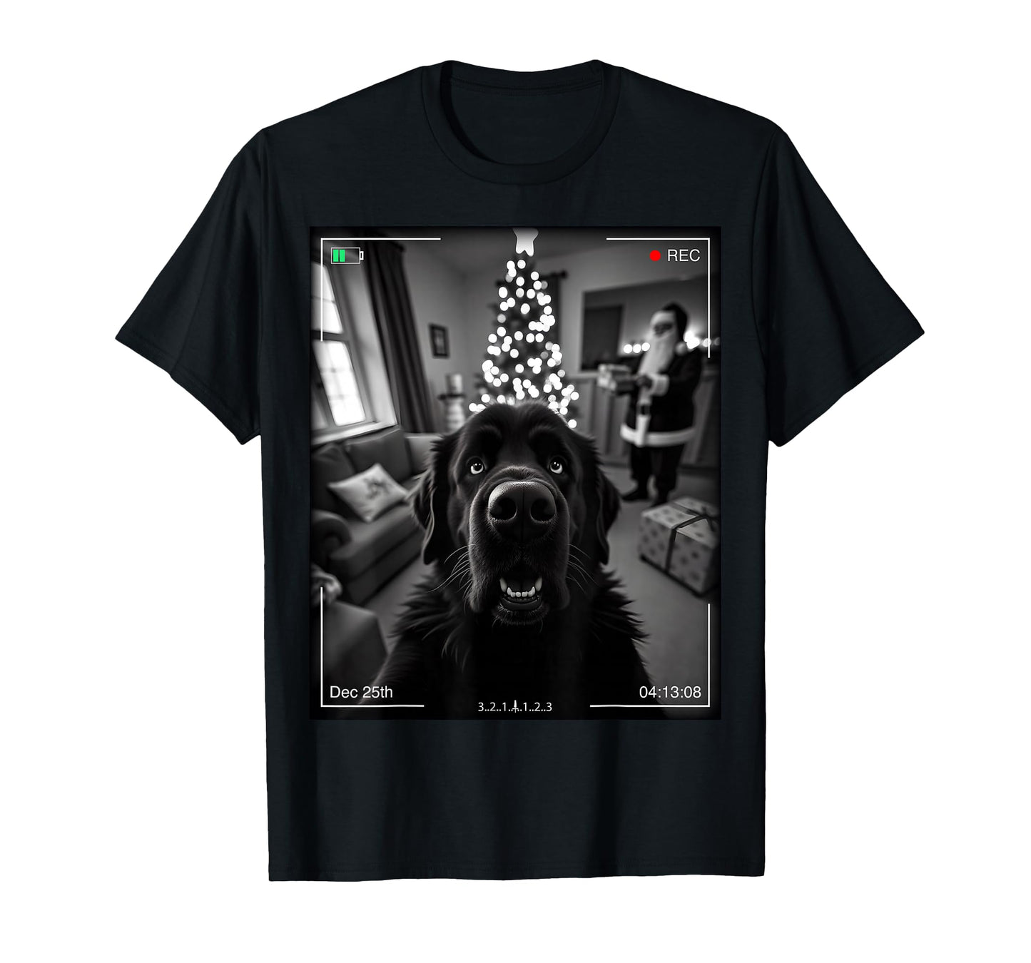 Newfoundland Dog Catches Santa On Camera Xmas T-Shirt