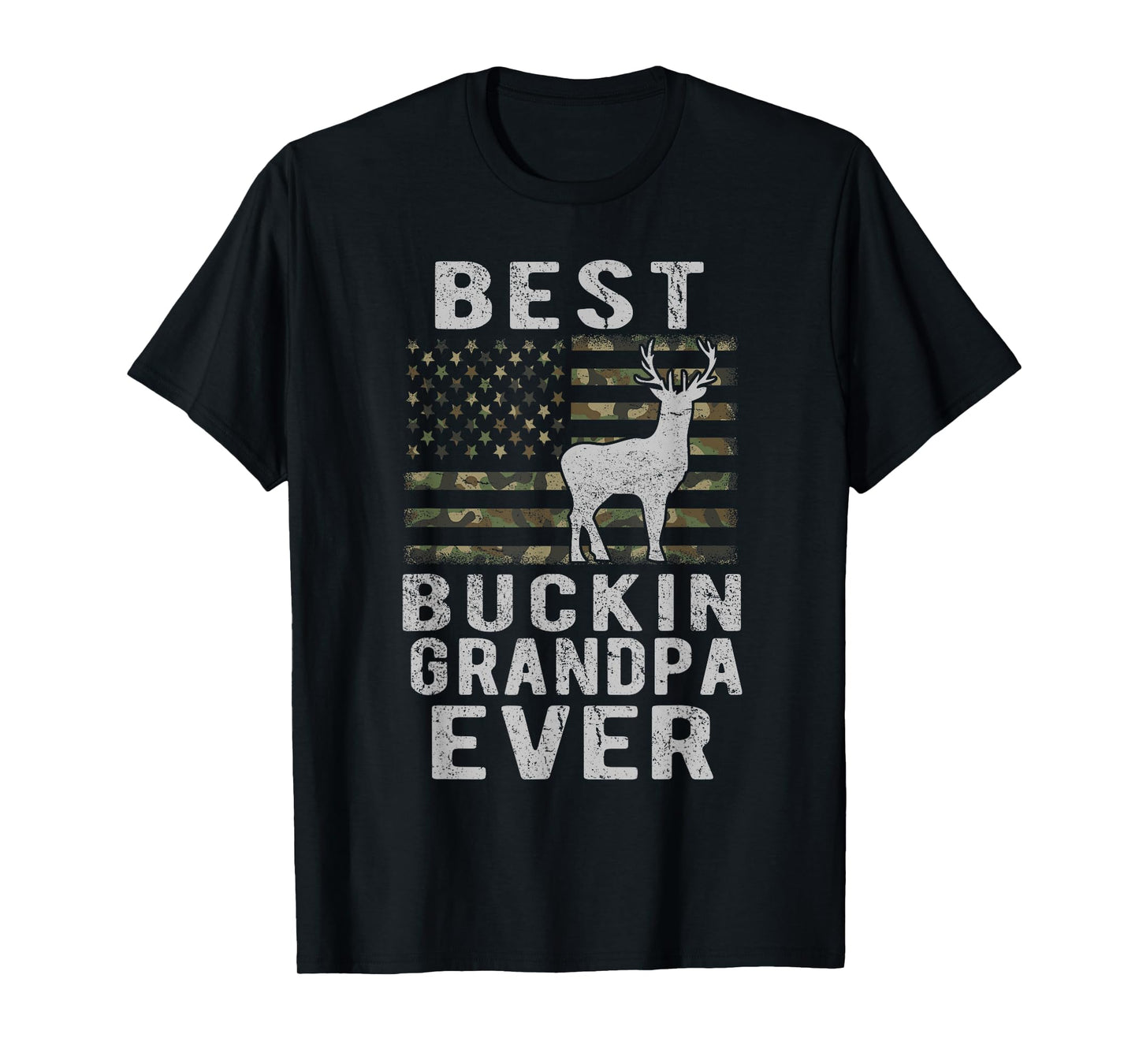 Best Bucking Grandpa Ever Camouflage US Flag Deer Hunting T-Shirt