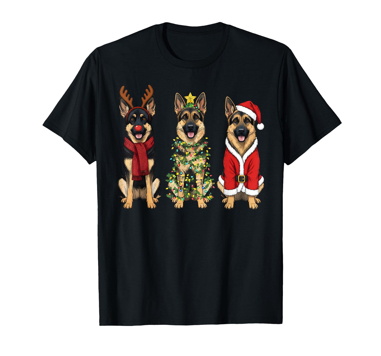 Retro Christmas German Shepherd Santa Reindeer GSD Dog Lover T-Shirt