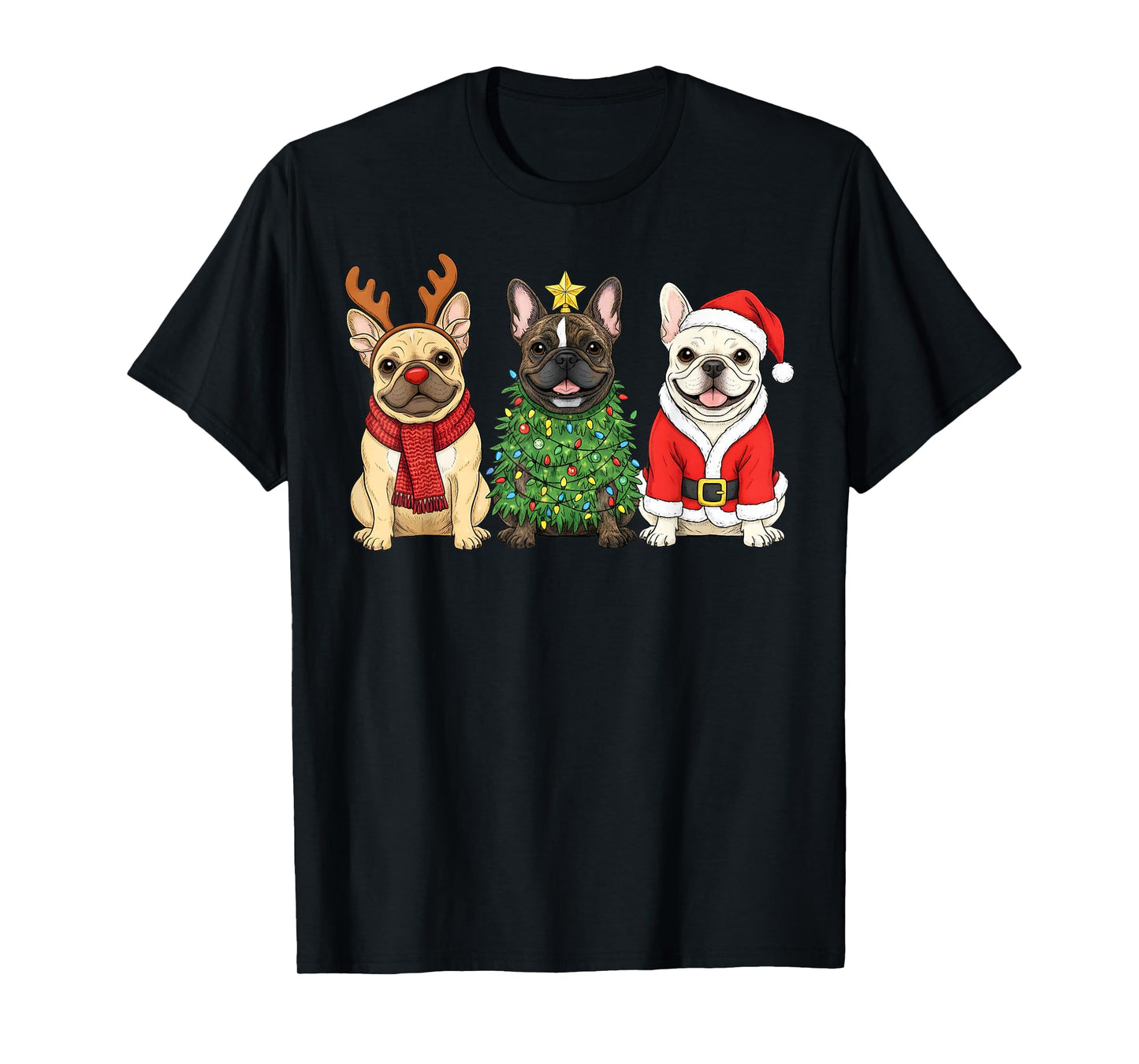Retro Christmas French Bulldog Santa Reindeer Dog Lover T-Shirt