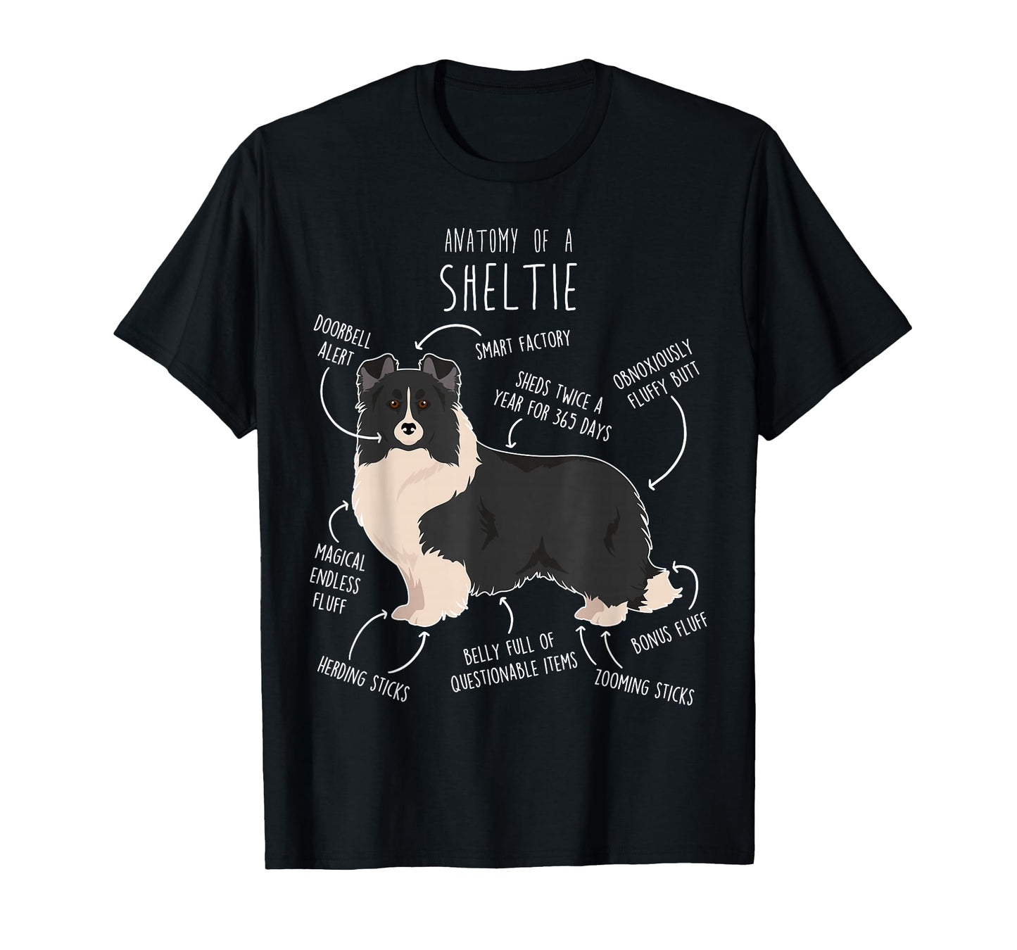 Bi Black Sheltie Shetland Sheepdog Anatomy, Funny Cute Pet Men Women Girls Kids T-Shirt