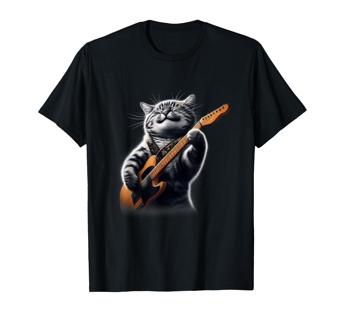 Cat Playing Guitar - Funny Rock Music Guitar Cat Men Women Kids T-Shirt