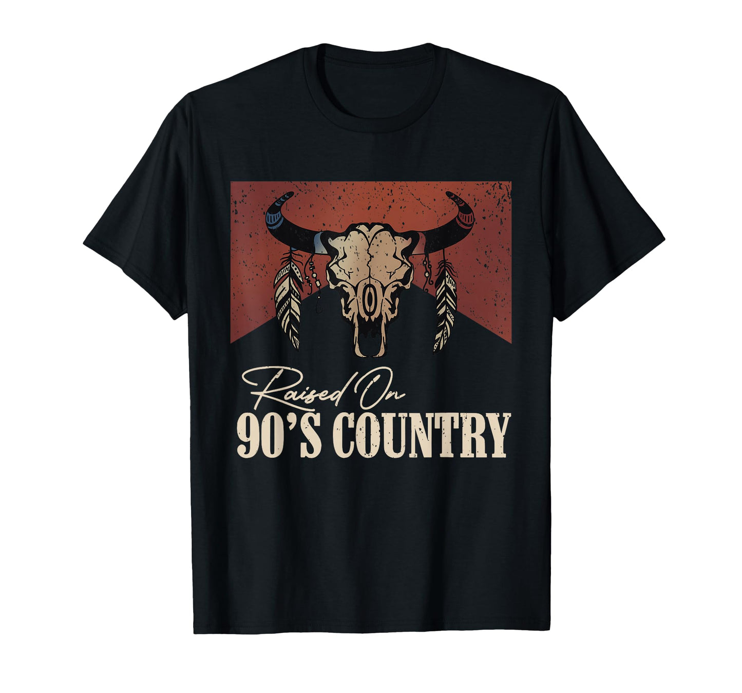 Raised On 90's Country Vintage Western Bull Skull T-Shirt