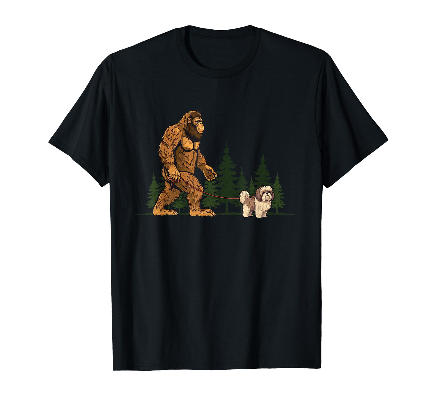 Funny Shih Tzu Bigfoot Dog Walking Mom Dad Kids T-Shirt