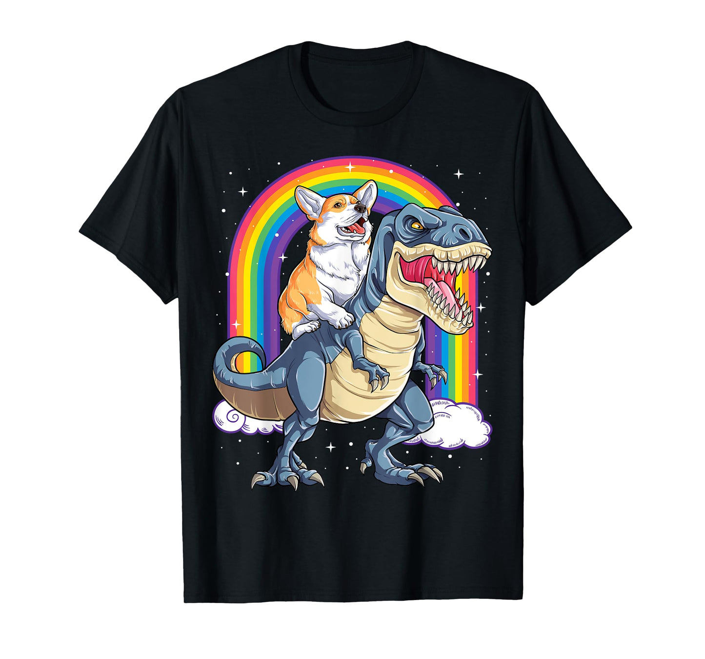Corgi Riding Dinosaur T-rex Gifts Men Women Rainbow Funny T-Shirt