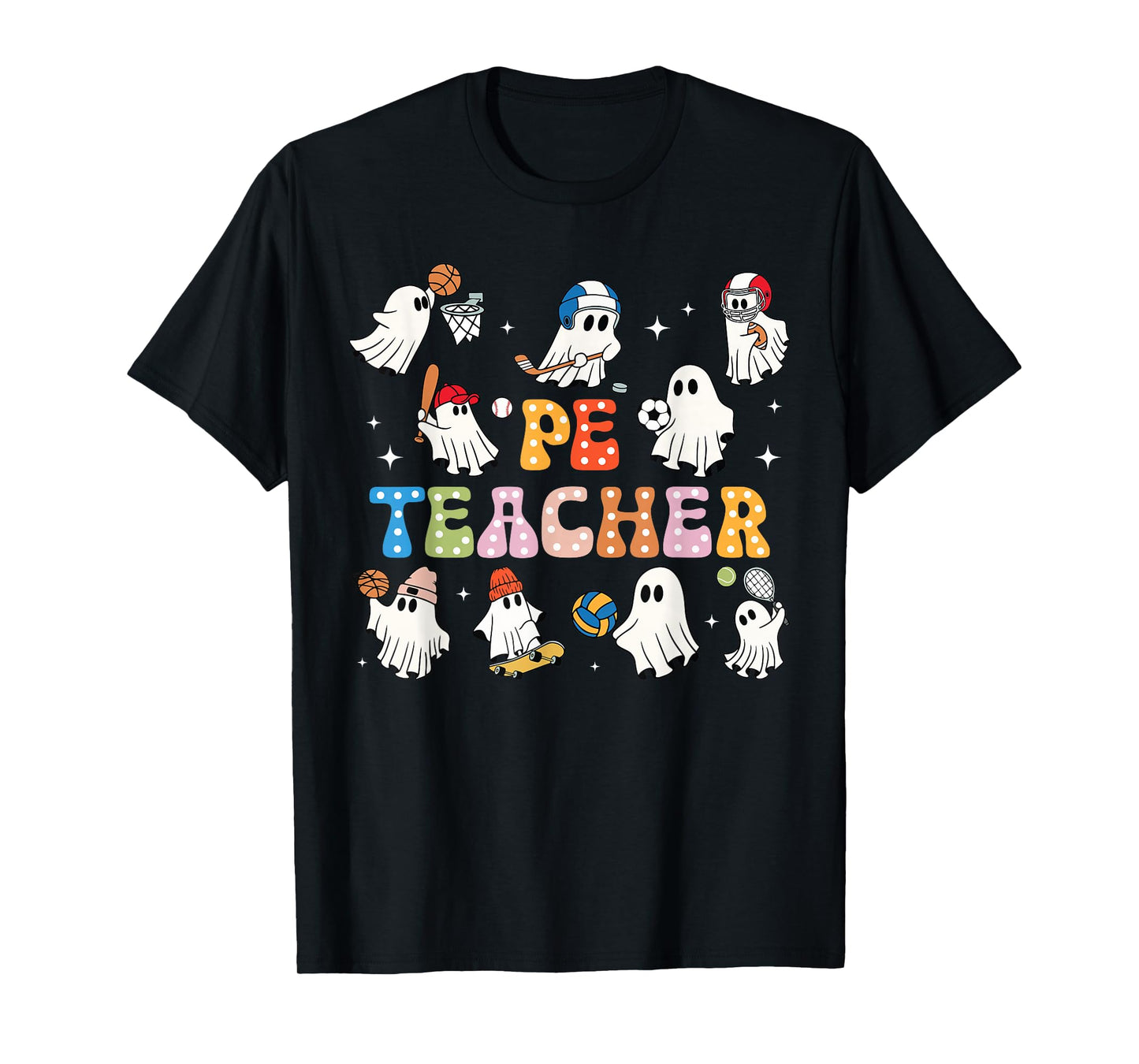 Halloween PE Teacher Ghost Playing Sports Physical Education T-Shirt