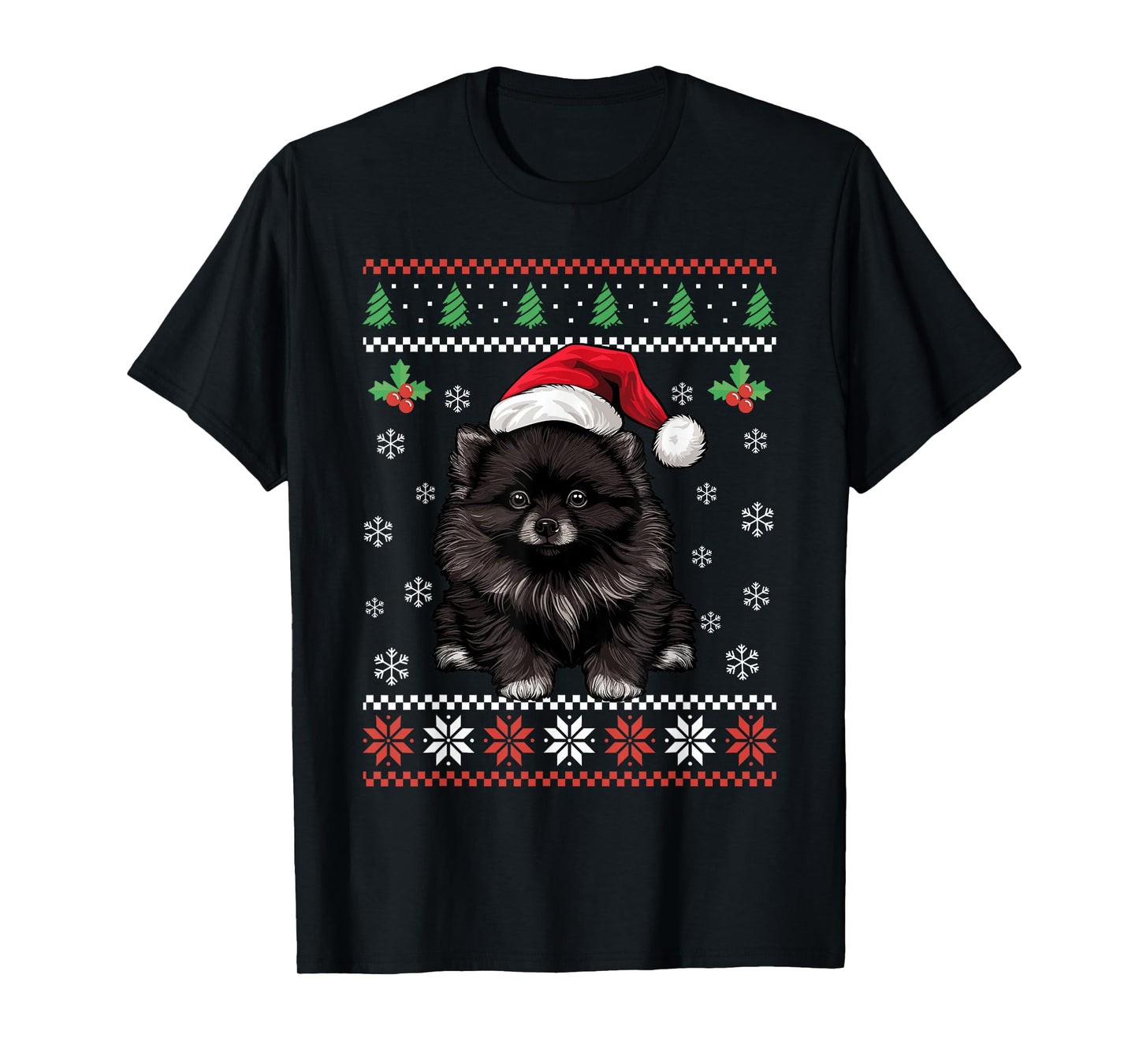 Black Pomeranian Ugly Christmas Sweater Xmas For Adults Kids T-Shirt