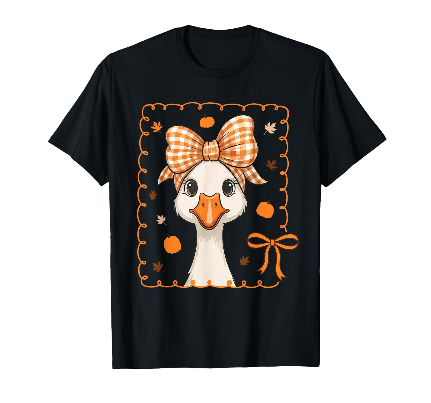Goose Silly Pumpkin Coquette Bow Autumn Fall Thanksgiving T-Shirt