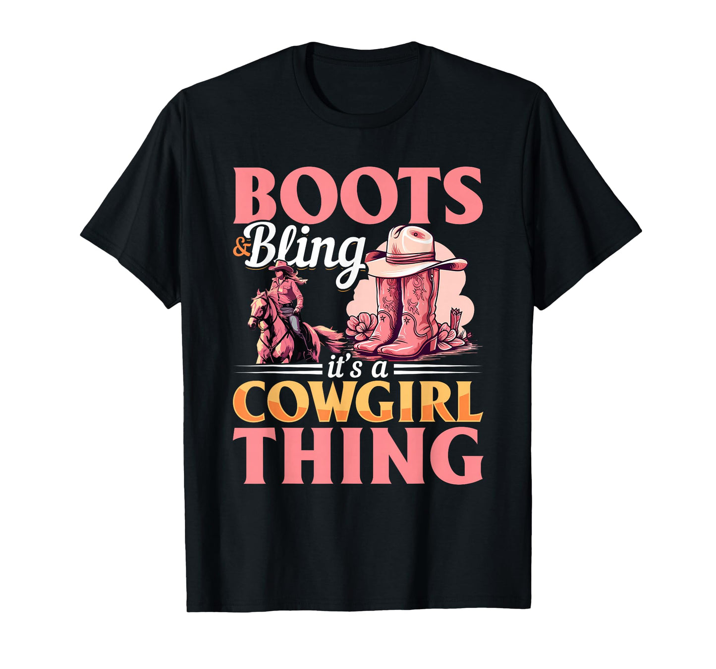 Rodeo Western Country Southern Cowgirl hat - Boots & Bling T-Shirt