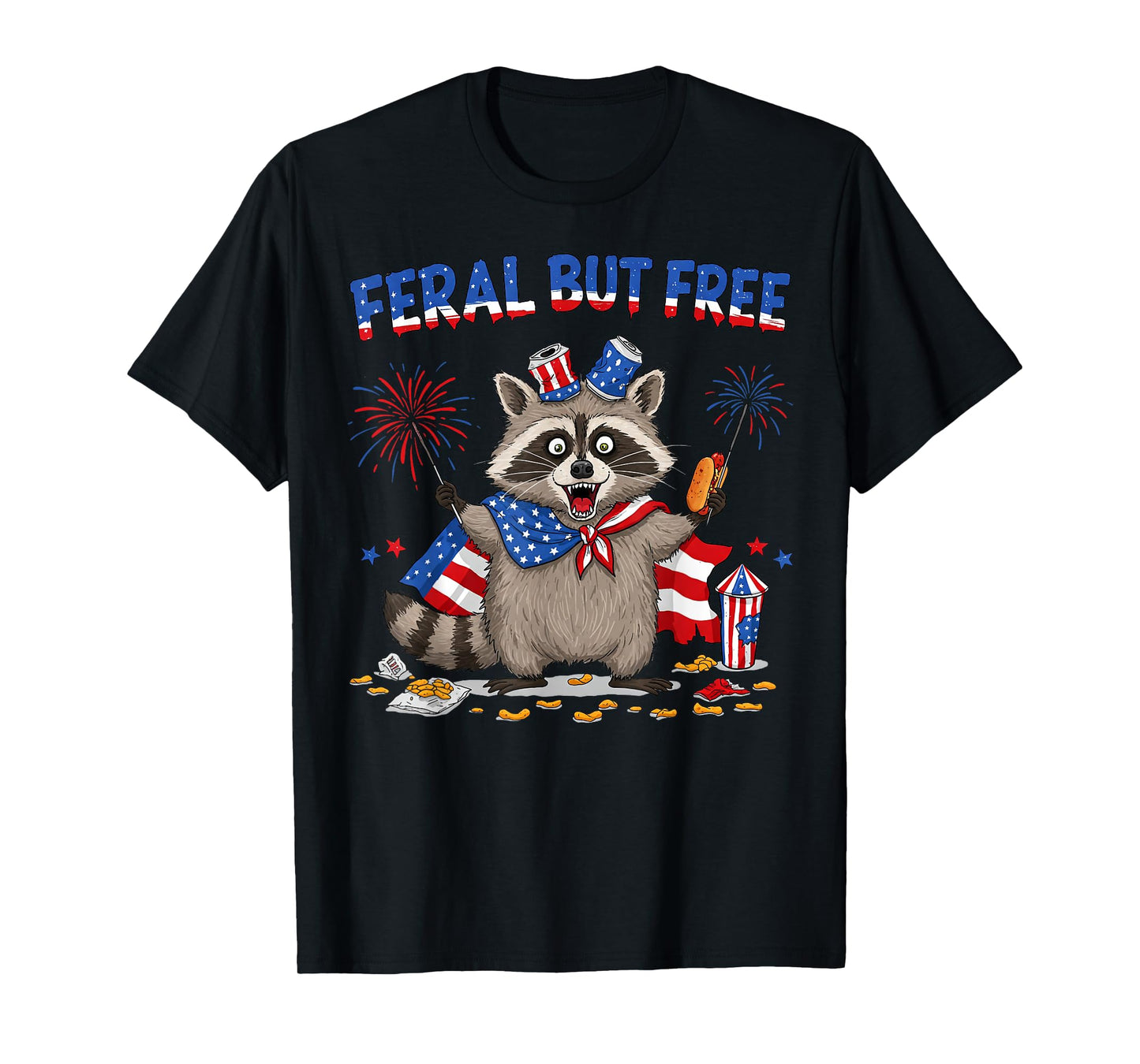 Patriotic Raccoon 4th of July American Flag Men Women Kids T-Shirt