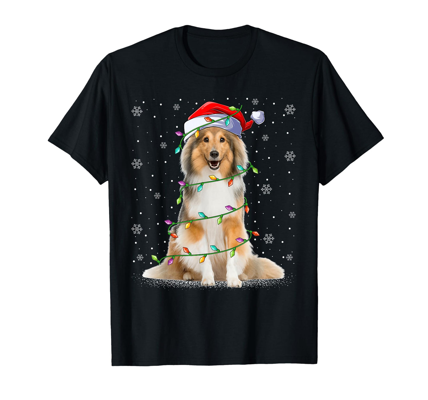 Sheltie Dog Lover Xmas Lighting Santa Sheltie Christmas T-Shirt for Men Women Kids