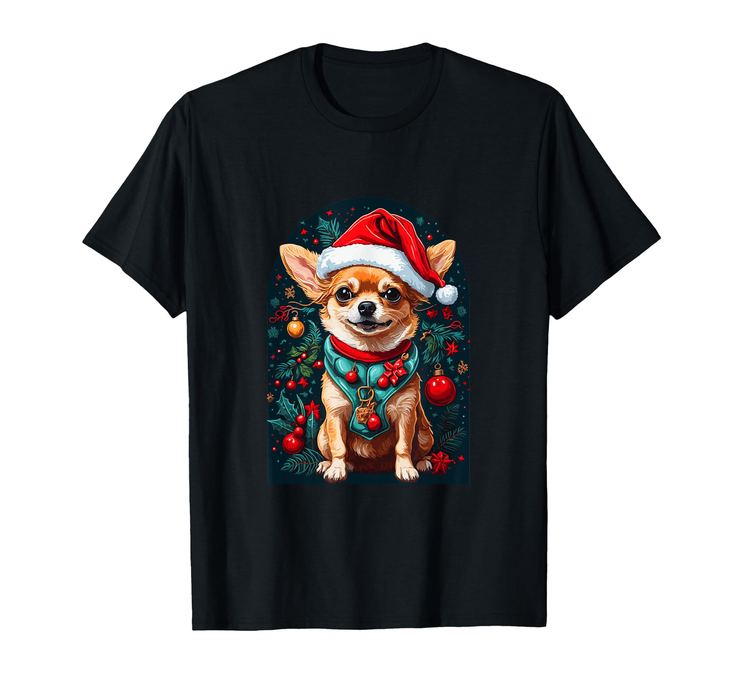 Funny Chihuahua with Santa Hat Xmas T-Shirt