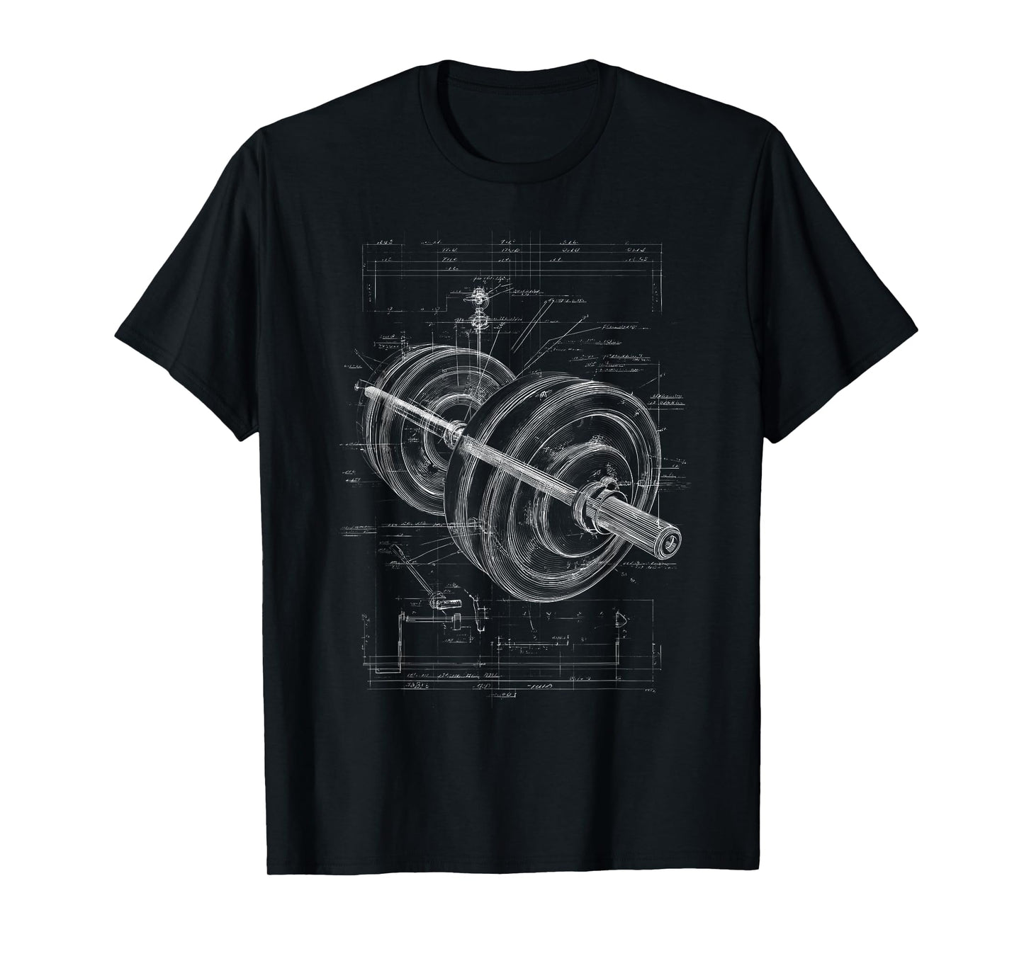 Dumbbell Blueprint Fitness Gym Weightlifting Technical Art T-Shirt