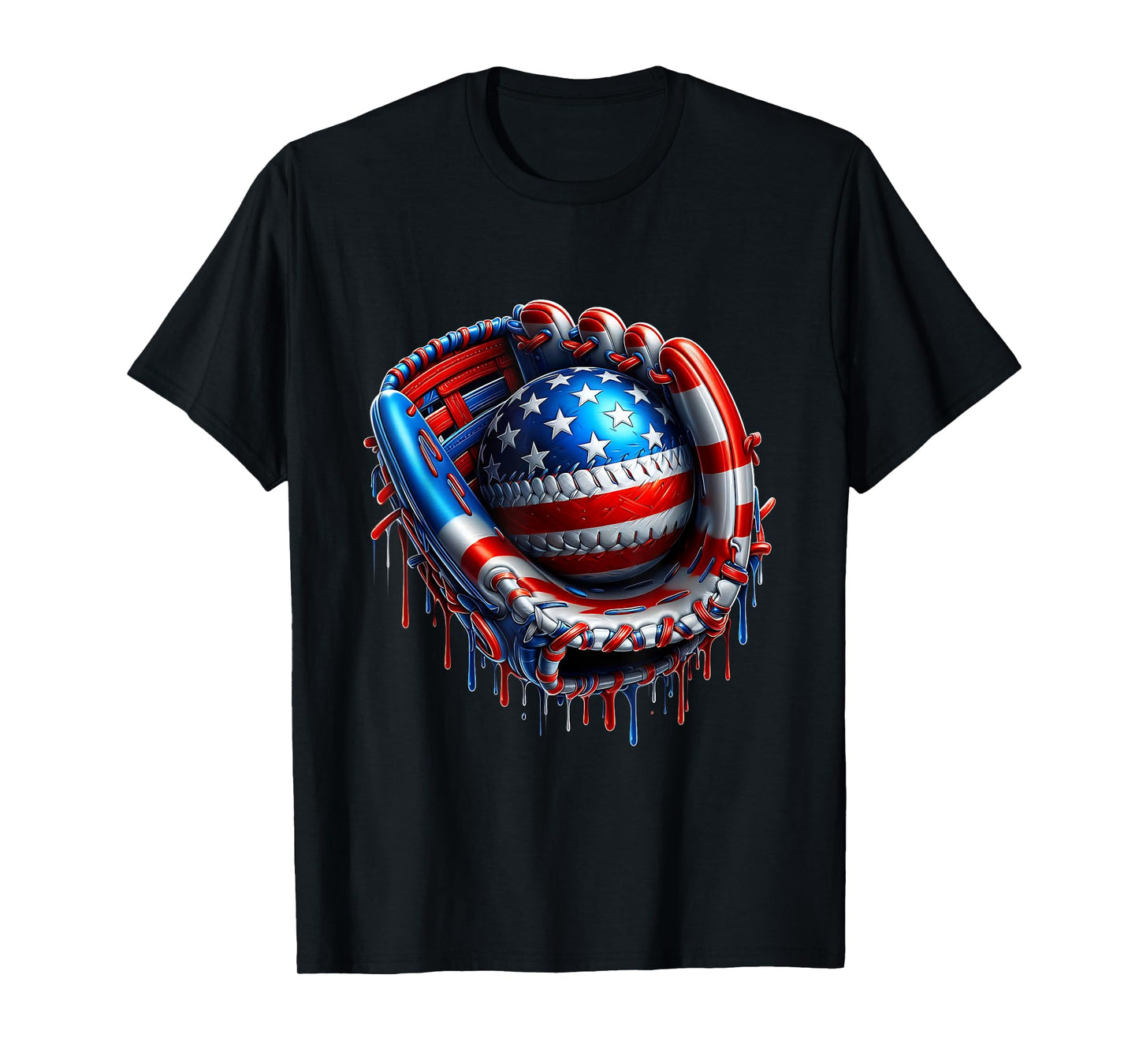 4th of July Game Vibes Baseball Glove USA Flag Drip Style T-Shirt
