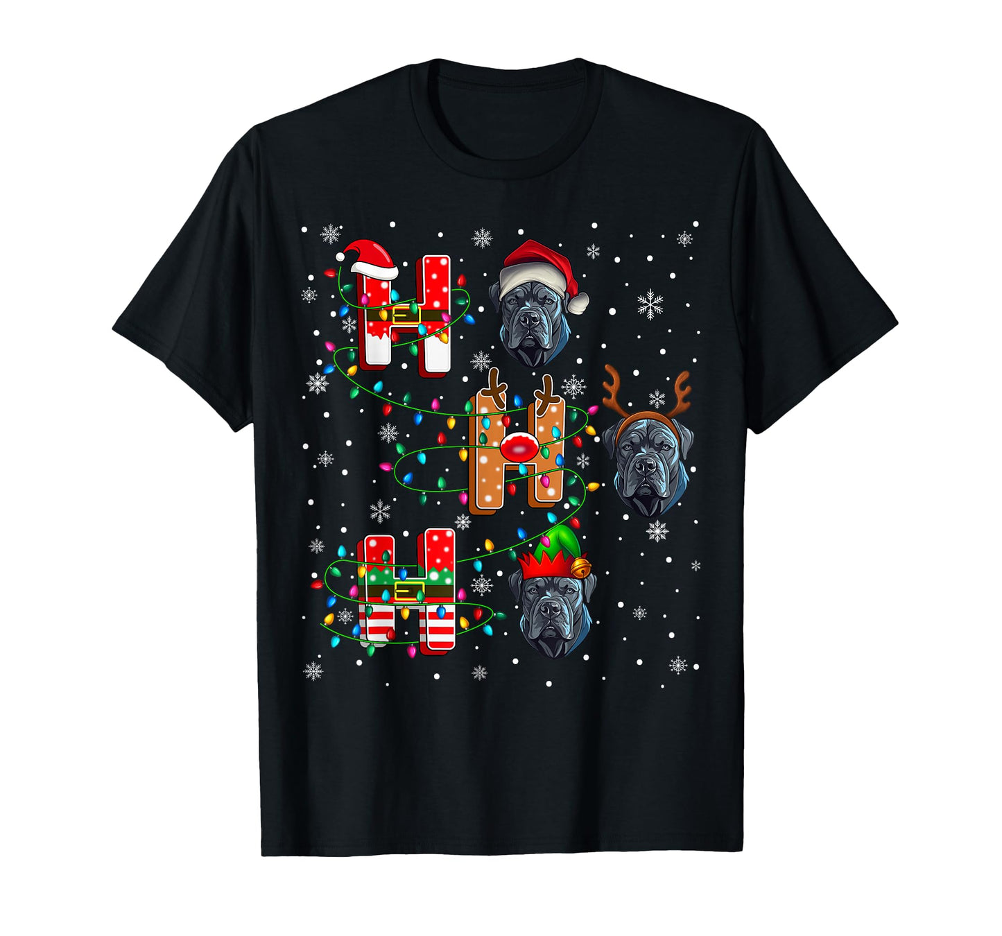 Ho Ho Ho Santa Reindeer Hat Elf Matching Cane Corso Dog Xmas T-Shirt