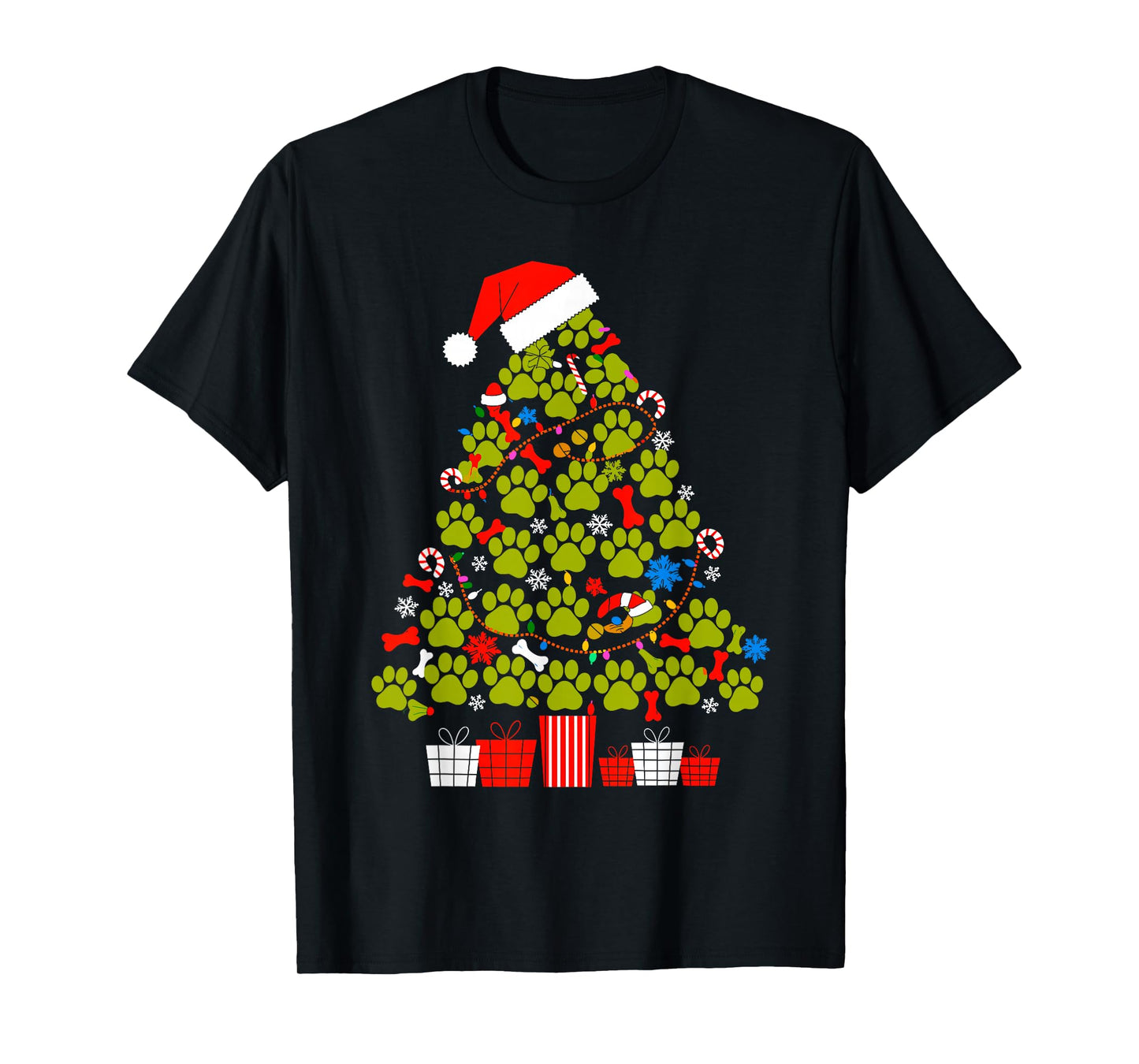 Dog Paw Christmas Tree Funny Dog Lover Ugly Xmas Sweater T-Shirt