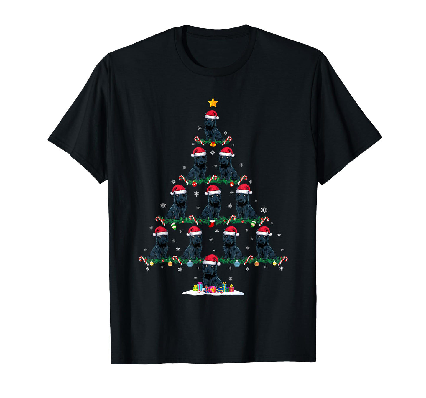 Funny Xmas Tree Scottie Dog Owner Gifts Scottie Dog Christmas Tree Pajama Unisex-Adults Unisex-Kids Black Short Sleeve T-Shirt Small