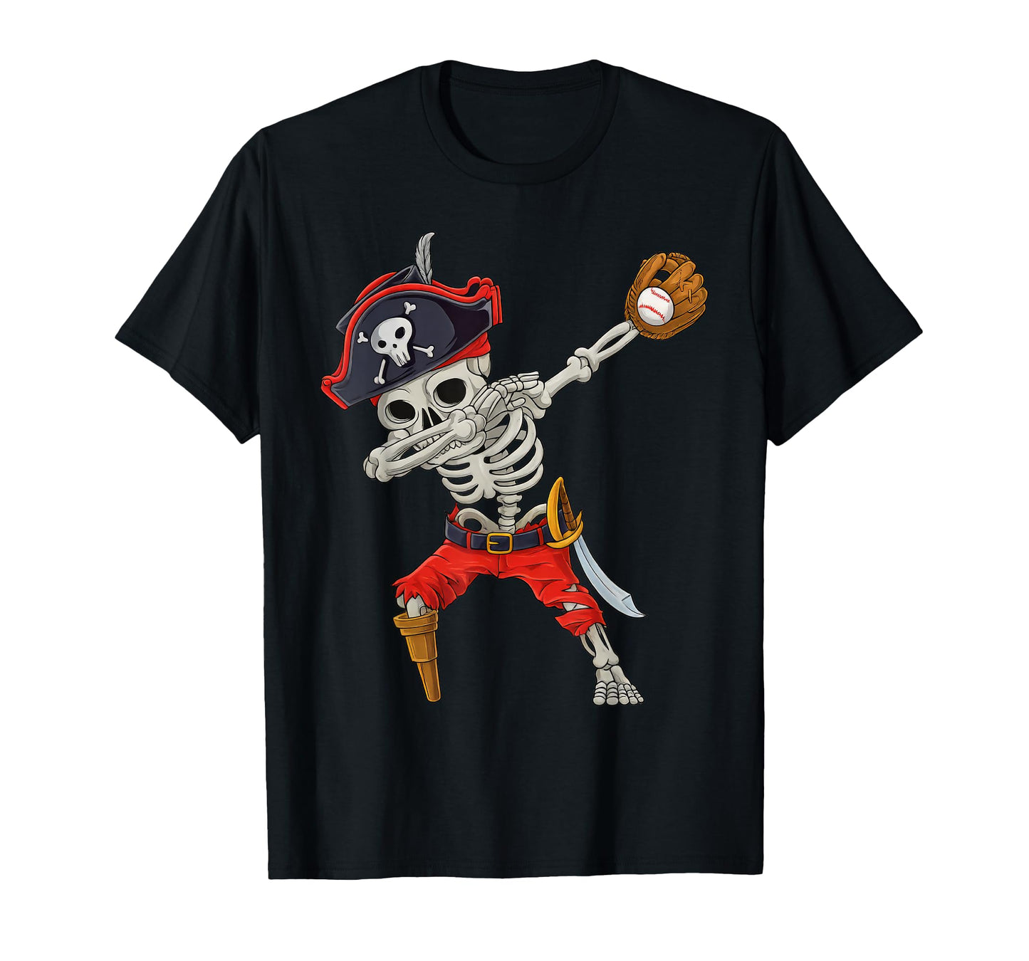 Dabbing Skeleton Pirate Baseball Funny Halloween Sports Kids T-Shirt