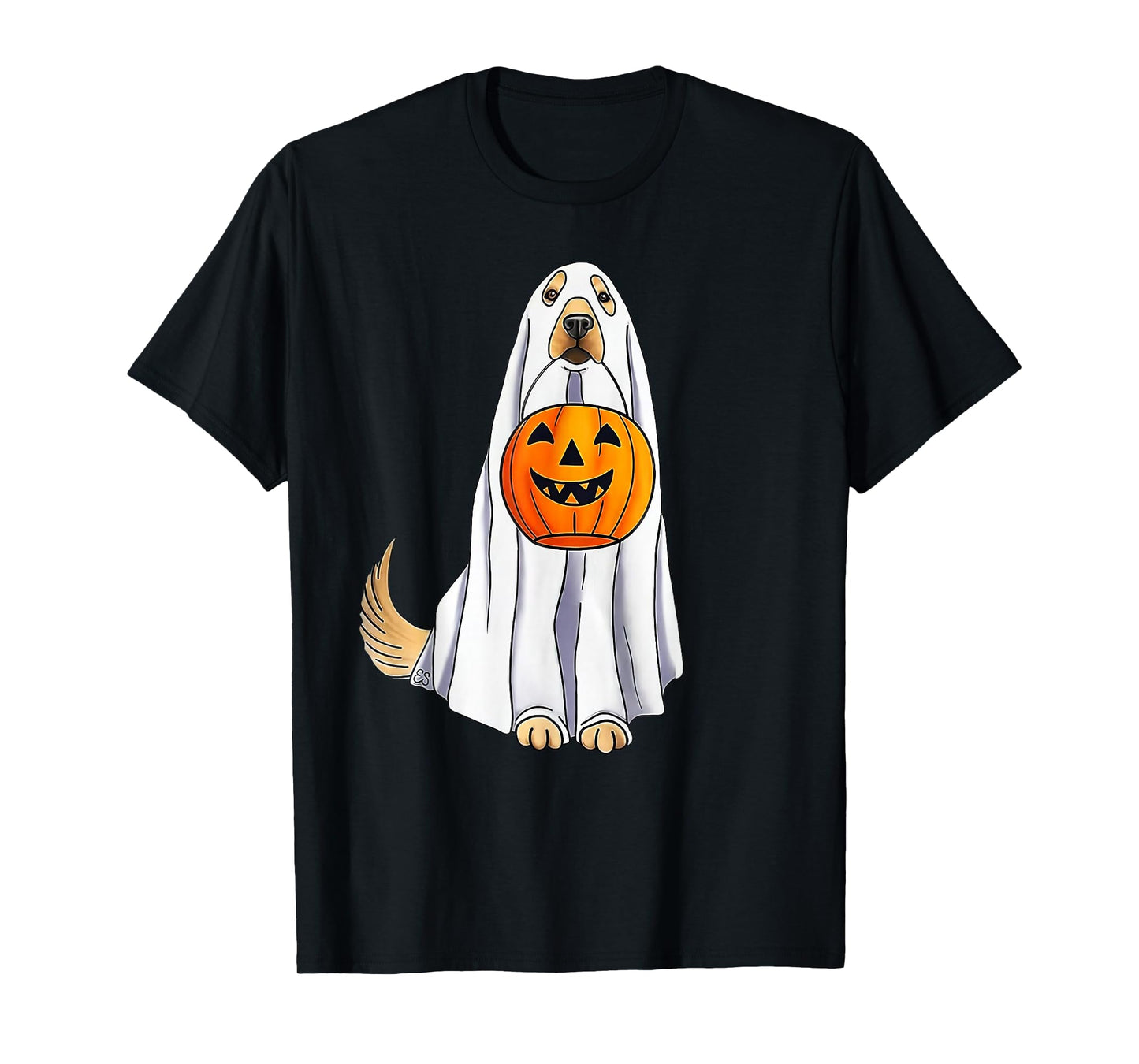 Funny Halloween Golden Retriever Dog Ghost and Pumpkin Women T-Shirt