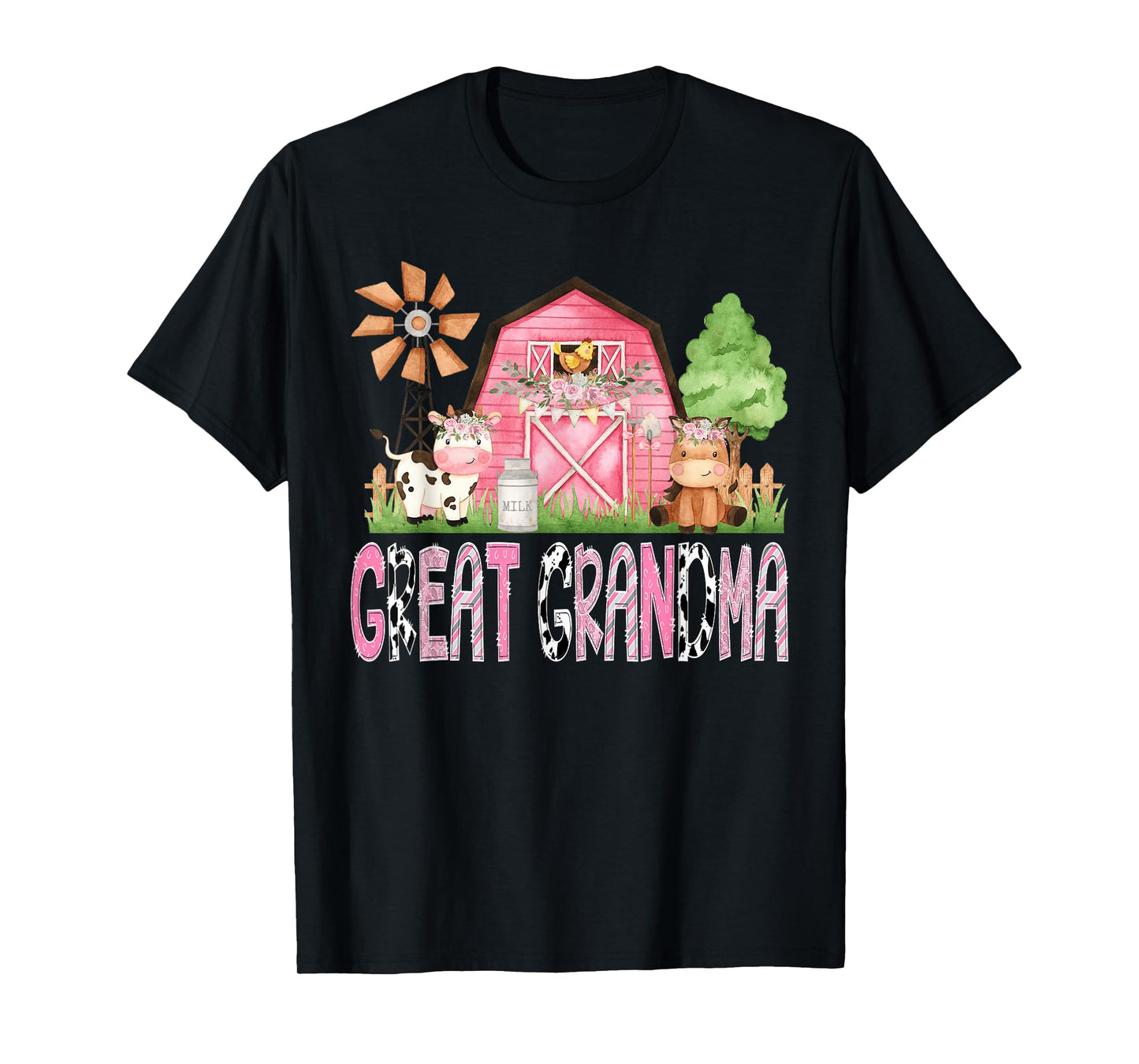 Great Grandma Pink Farm Cow Kids Birthday Matching Family T-Shirt