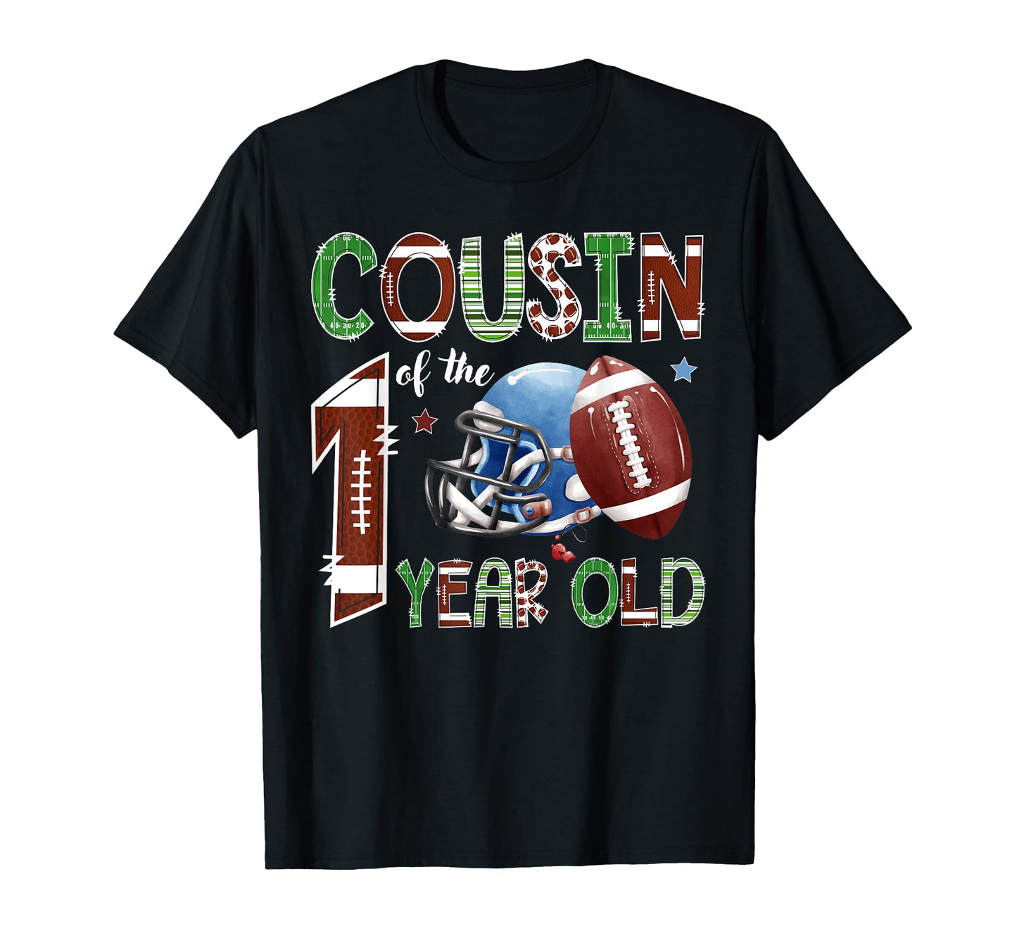 Cousin Of The 1 Year Old Football 1St Year Down Birthday T-Shirt