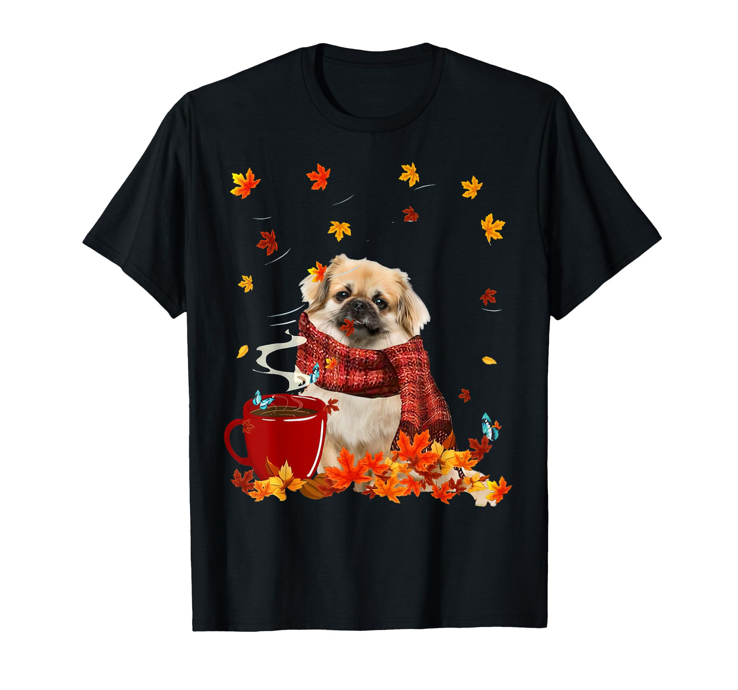 Tibetan Spaniel Fall Red Scarf Autumn Leaf For Dog Lover Men Women T-Shirt