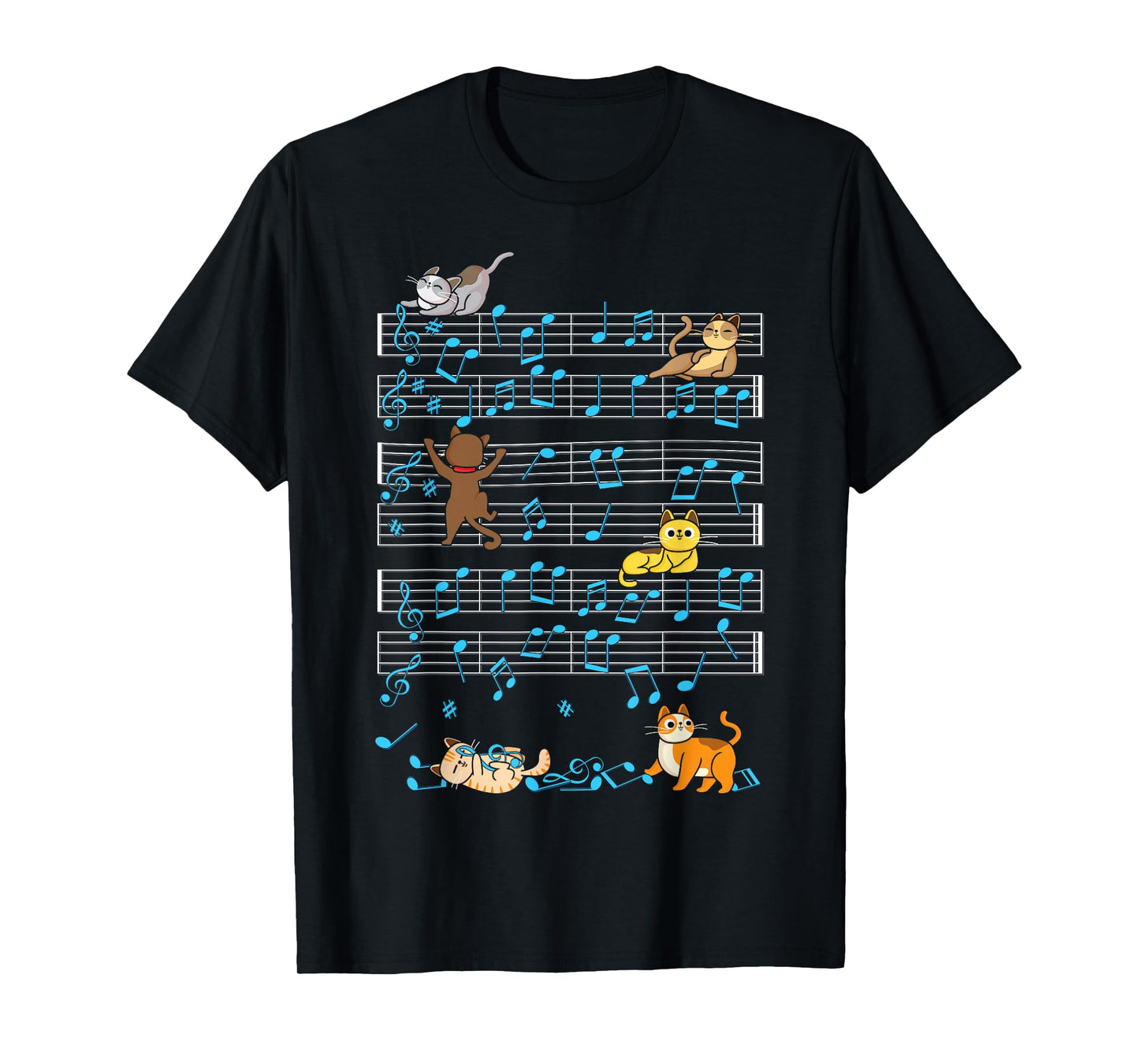 Funny Cat Playing Music Note Kitty Cute Musician Kitten Pet T-Shirt