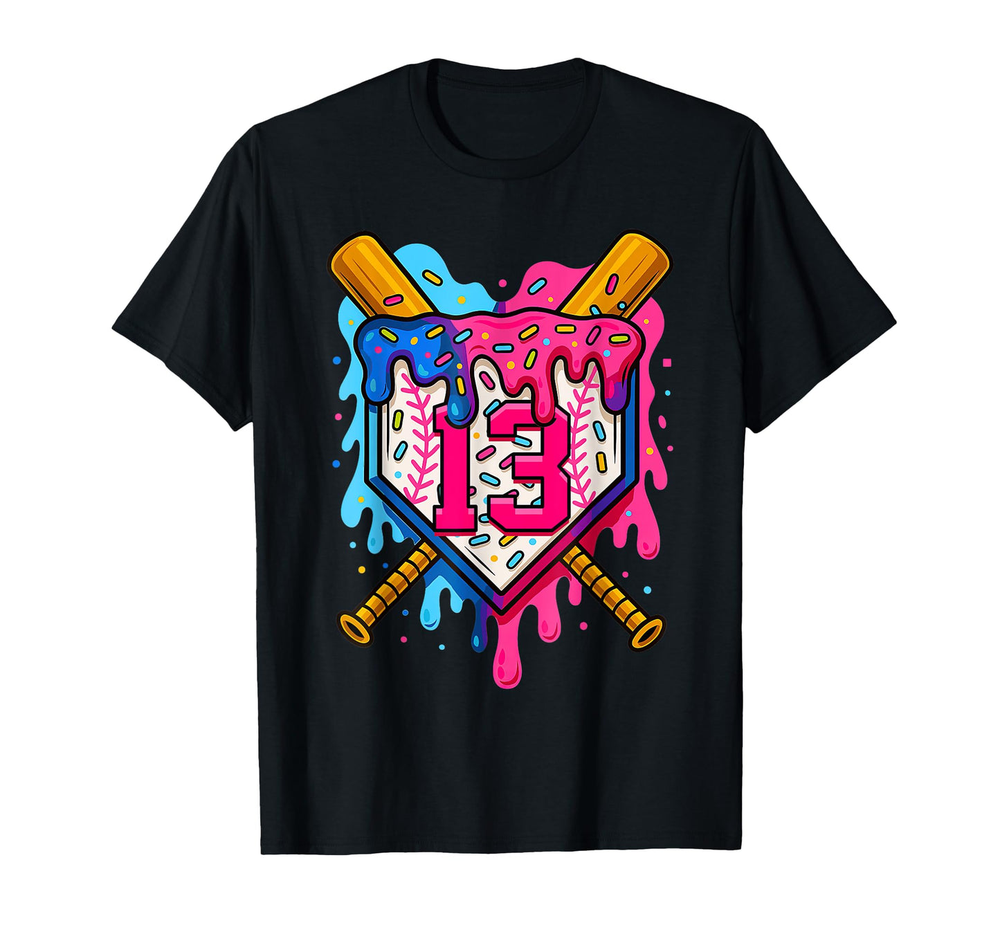 13th Baseball Birthday Ice Cream Drip Boys Girls 13 Years T-Shirt