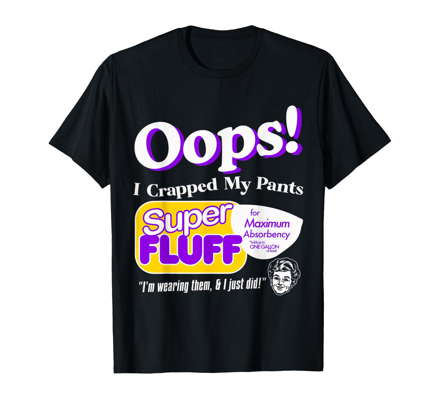 ndsndf Oops I Crapped Funny My Pants Vintage Retro Distressed Black Crew Neck Short Sleeve T-Shirt, Small, Unisex Adult, Humor, Casual, Everyday, Halloween